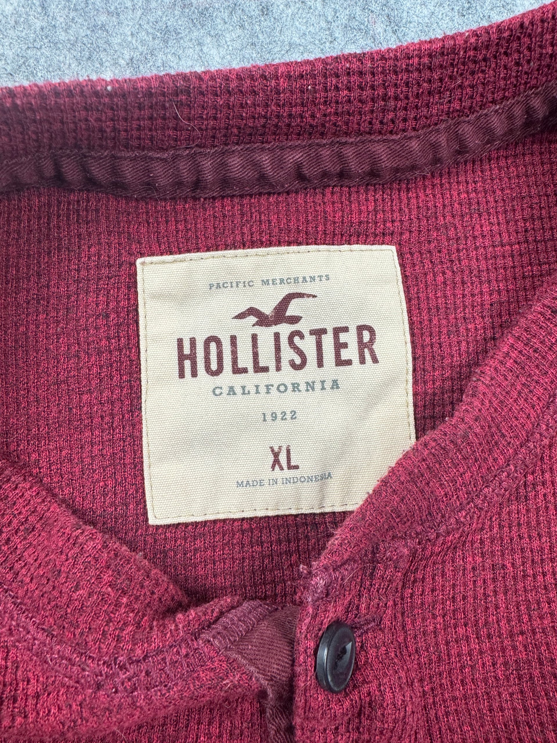 Hollister Burgundy Waffle Henley Long Sleeve Top XL image 3