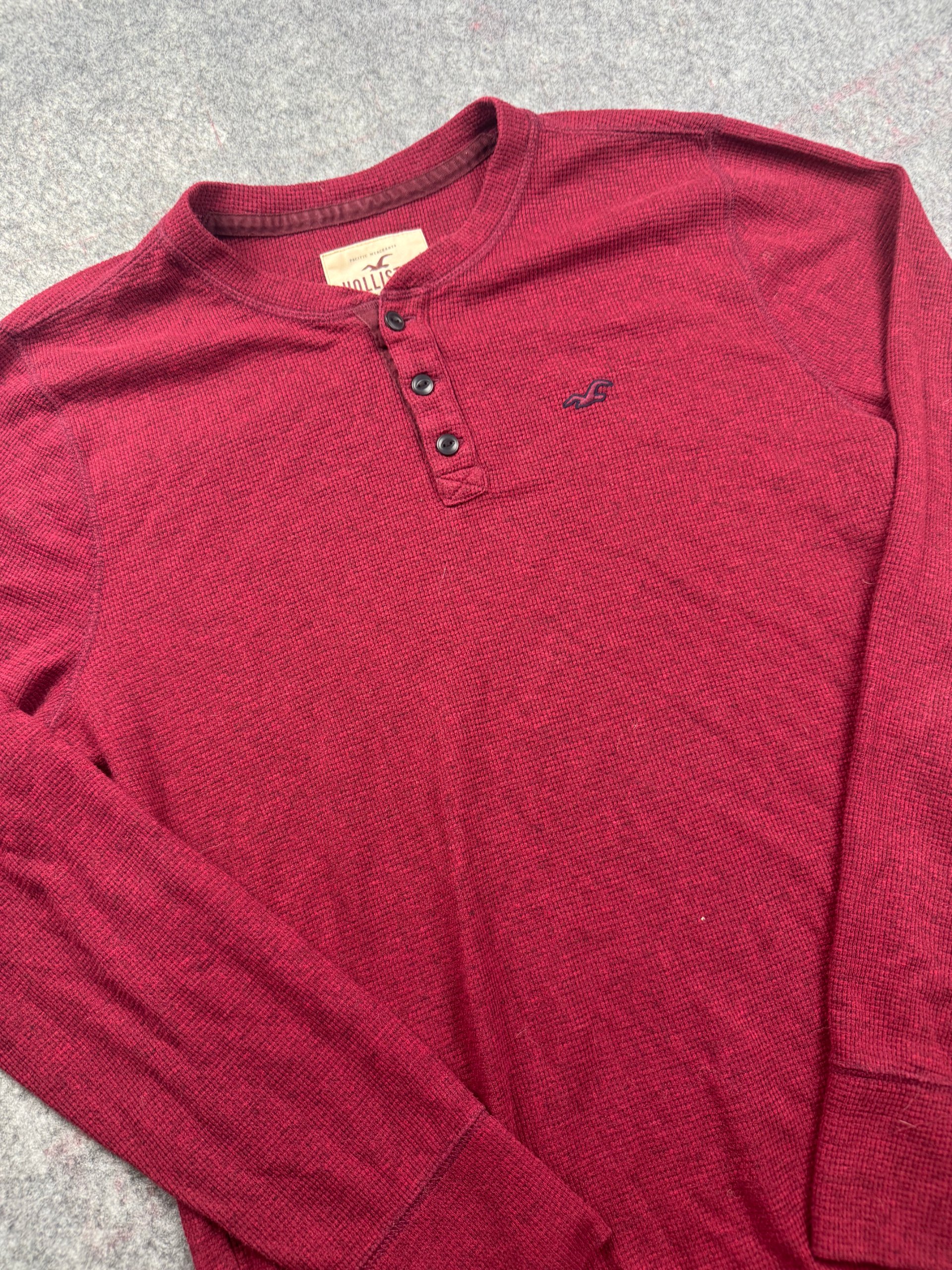 Hollister Burgundy Waffle Henley Long Sleeve Top XL image 4