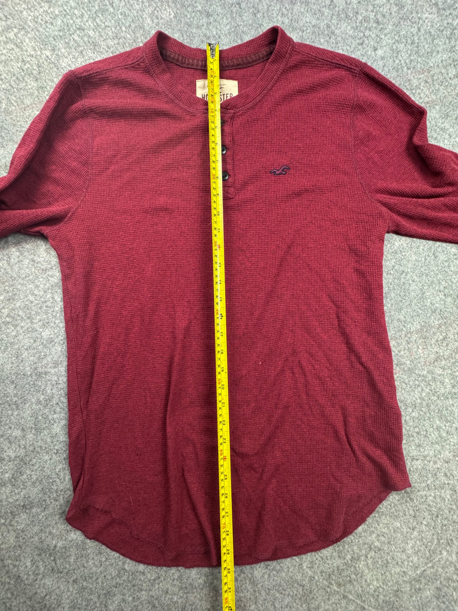 Hollister Burgundy Waffle Henley Long Sleeve Top XL image 5