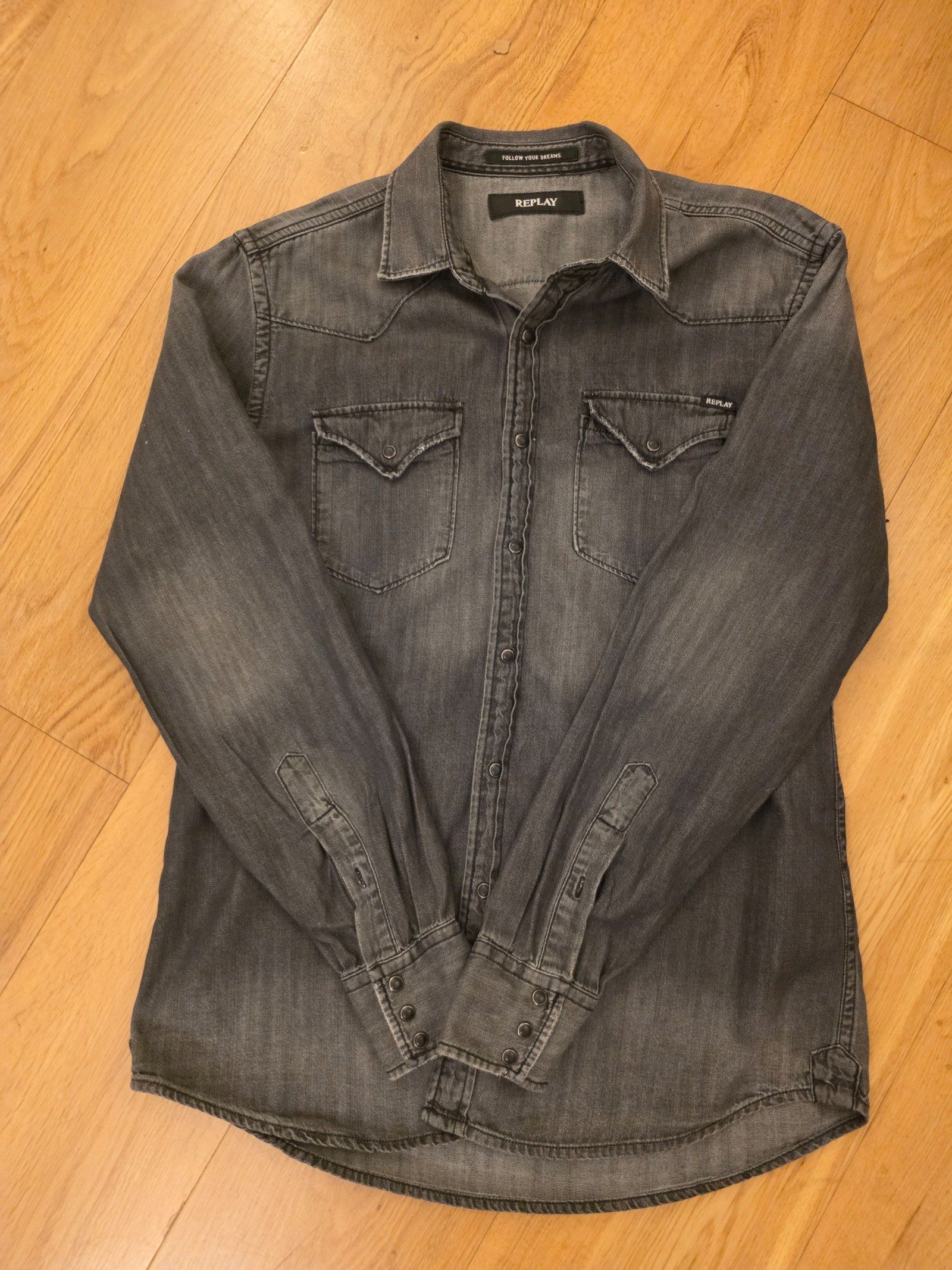 Replay Grey Denim Shirt Large Western Style
