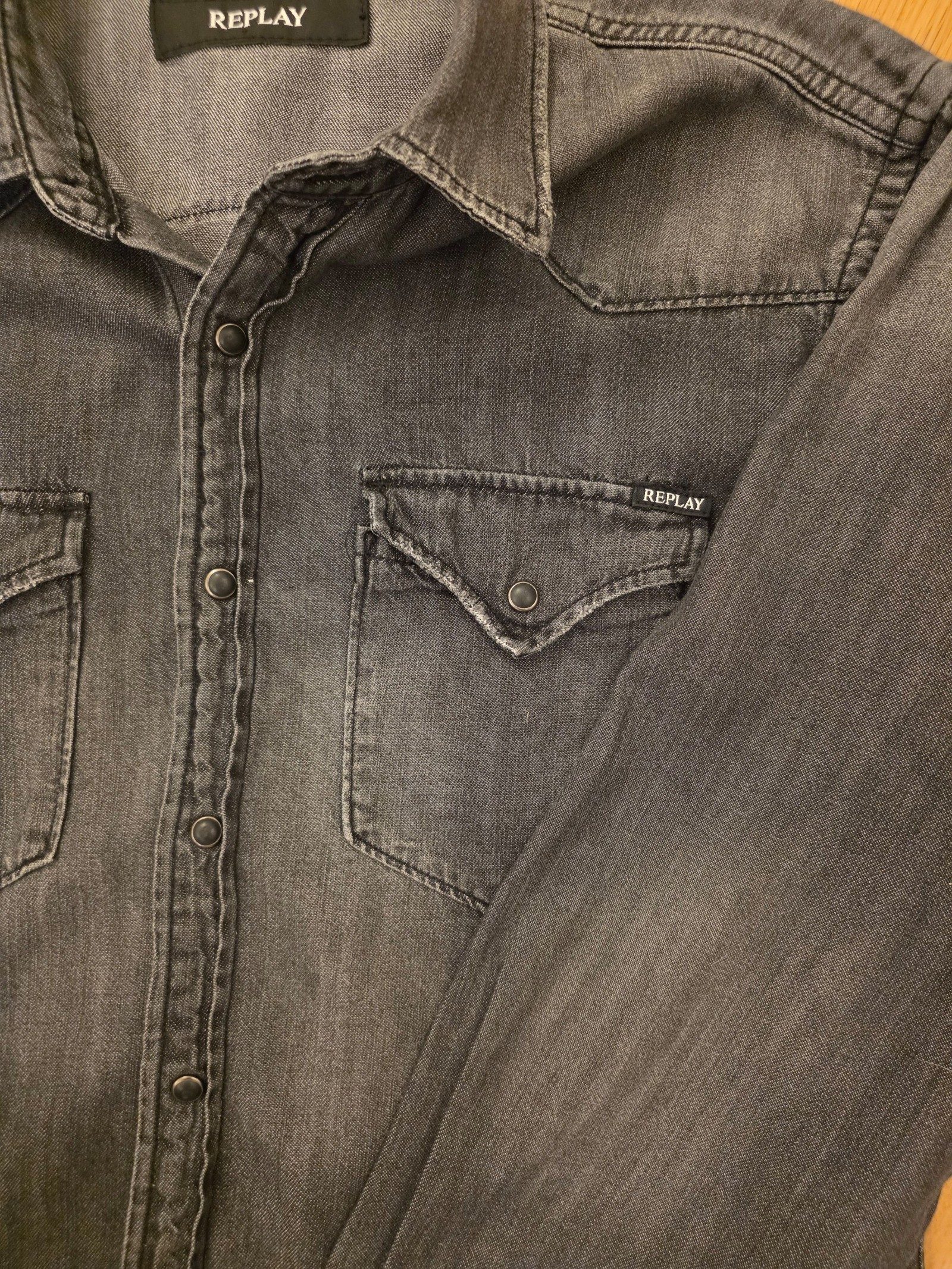 Replay Grey Denim Shirt Large Western Style image 2