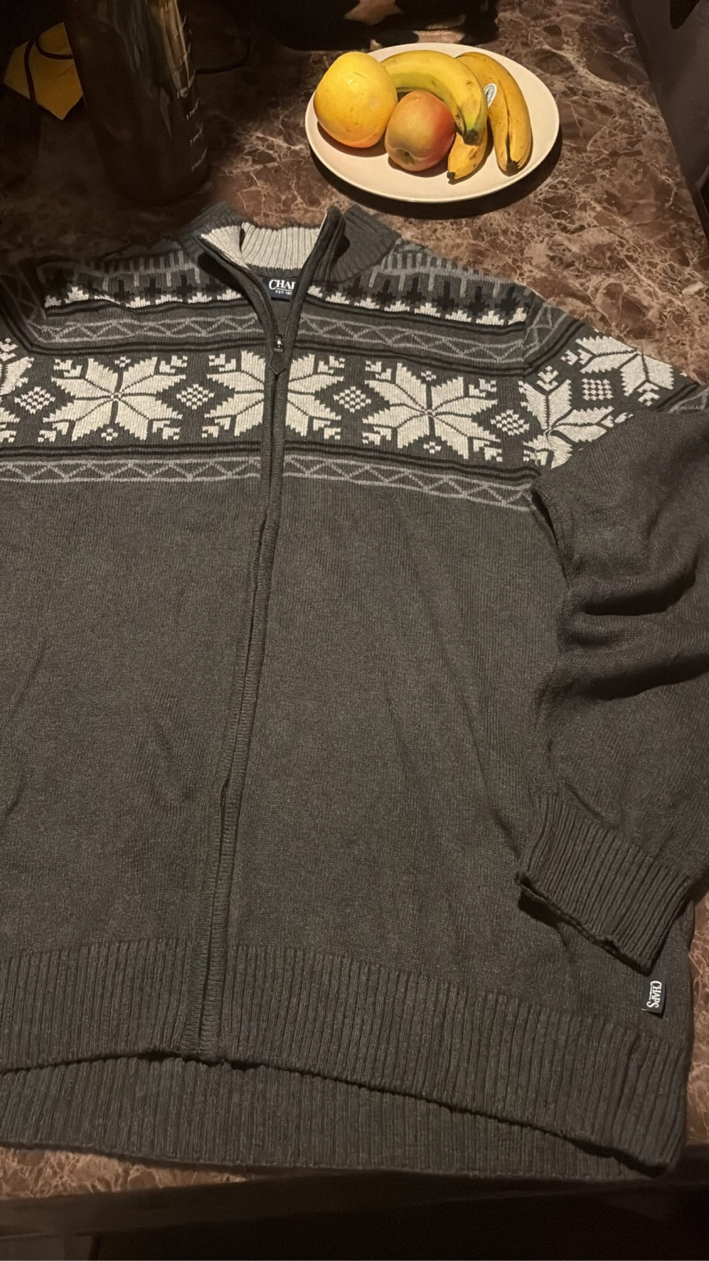 Chaps Men's Grey Fair Isle Zip-Up Sweater XXL Wool Blend image 2
