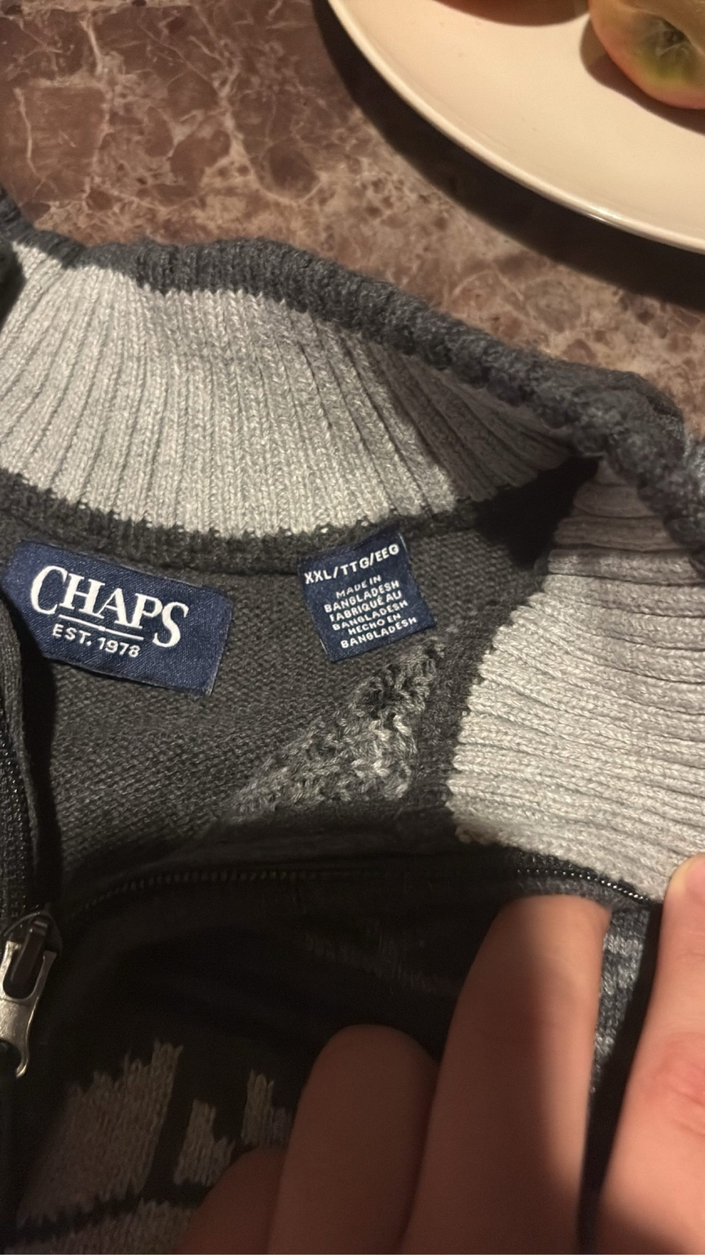 Chaps Men's Grey Fair Isle Zip-Up Sweater XXL Wool Blend image 3
