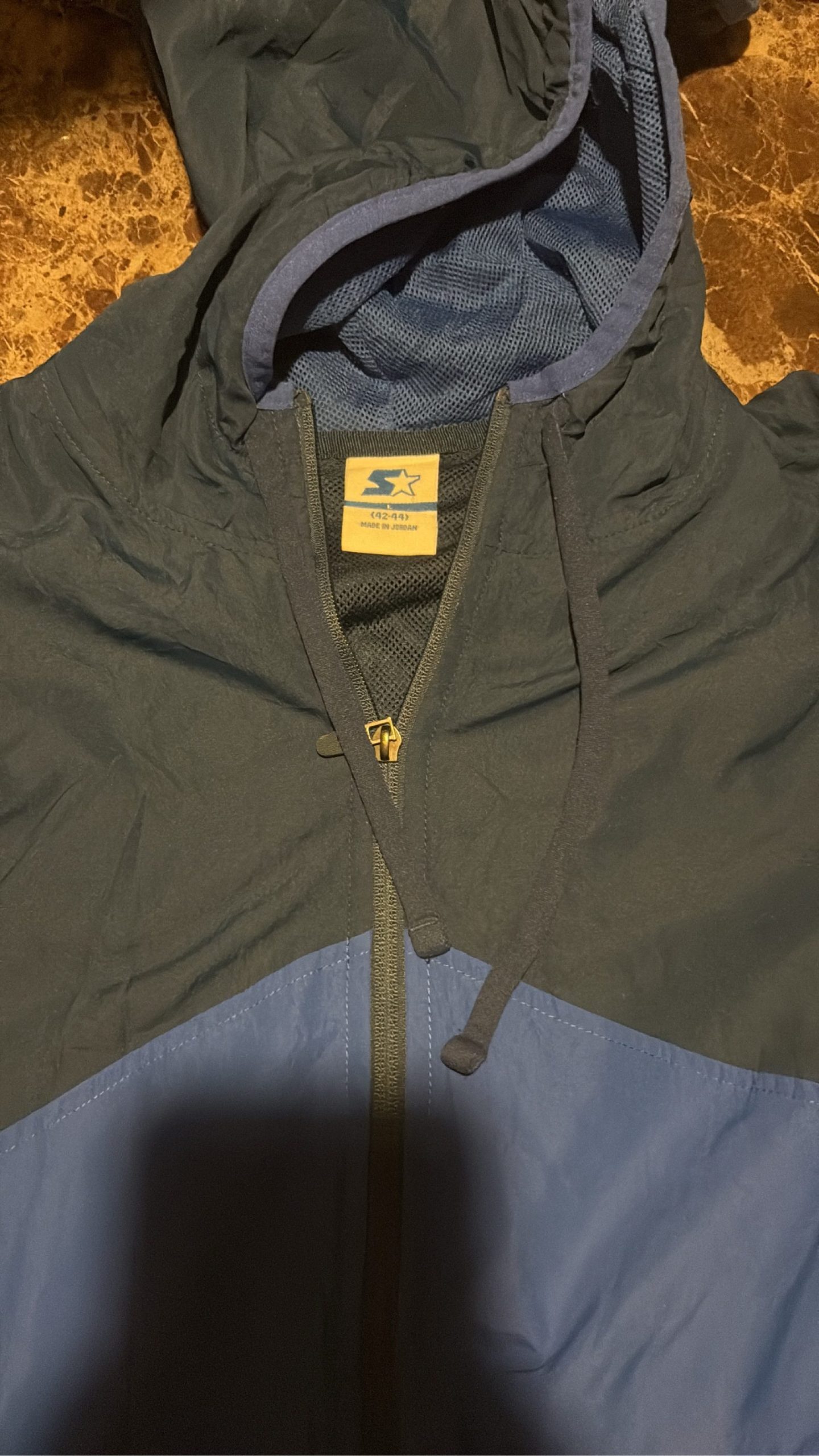Vintage Starter Men's Black & Blue Hooded Windbreaker Jacket Large