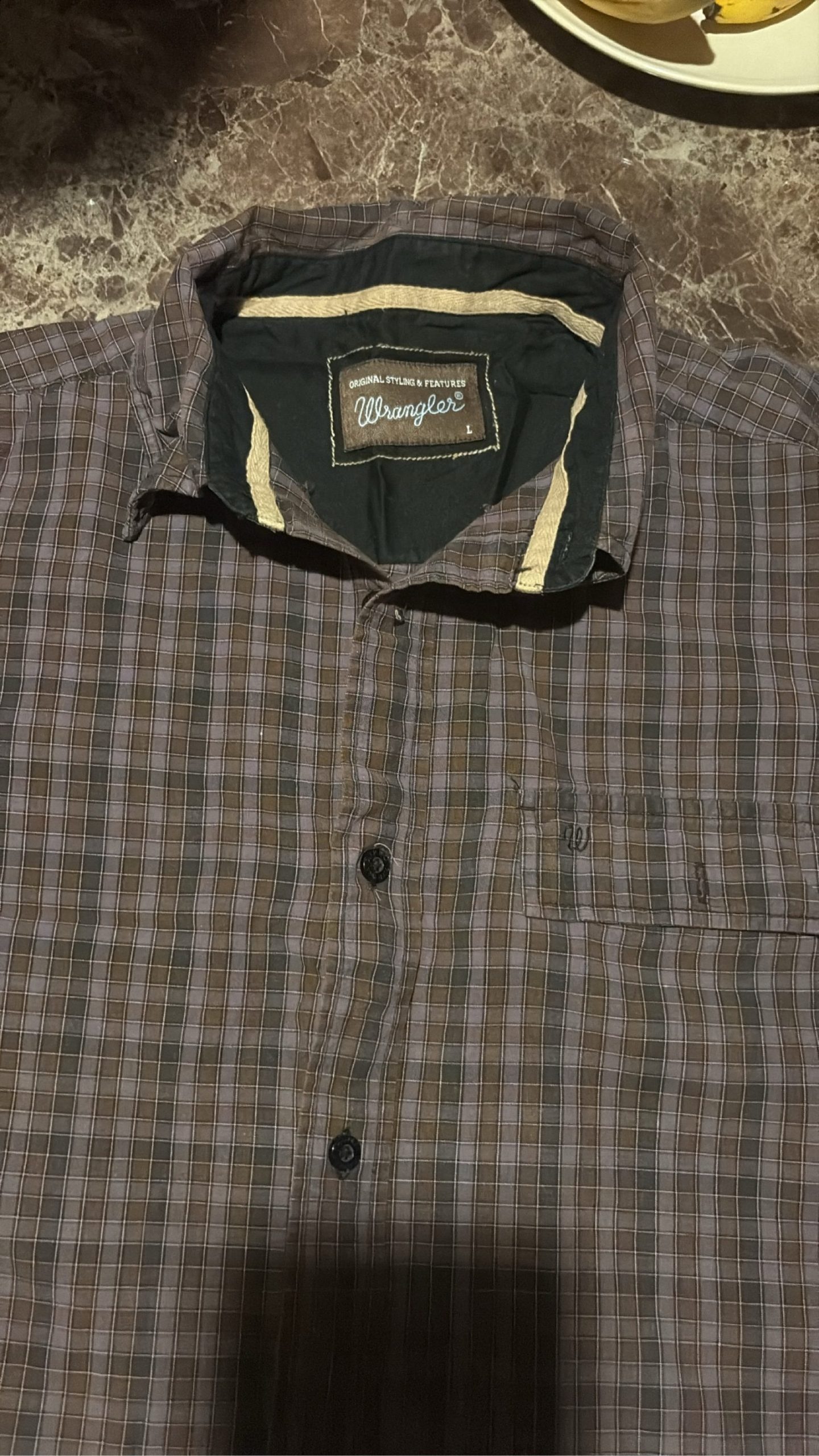 Vintage Wrangler Men's Brown & Grey Checkered Long Sleeve Shirt Large