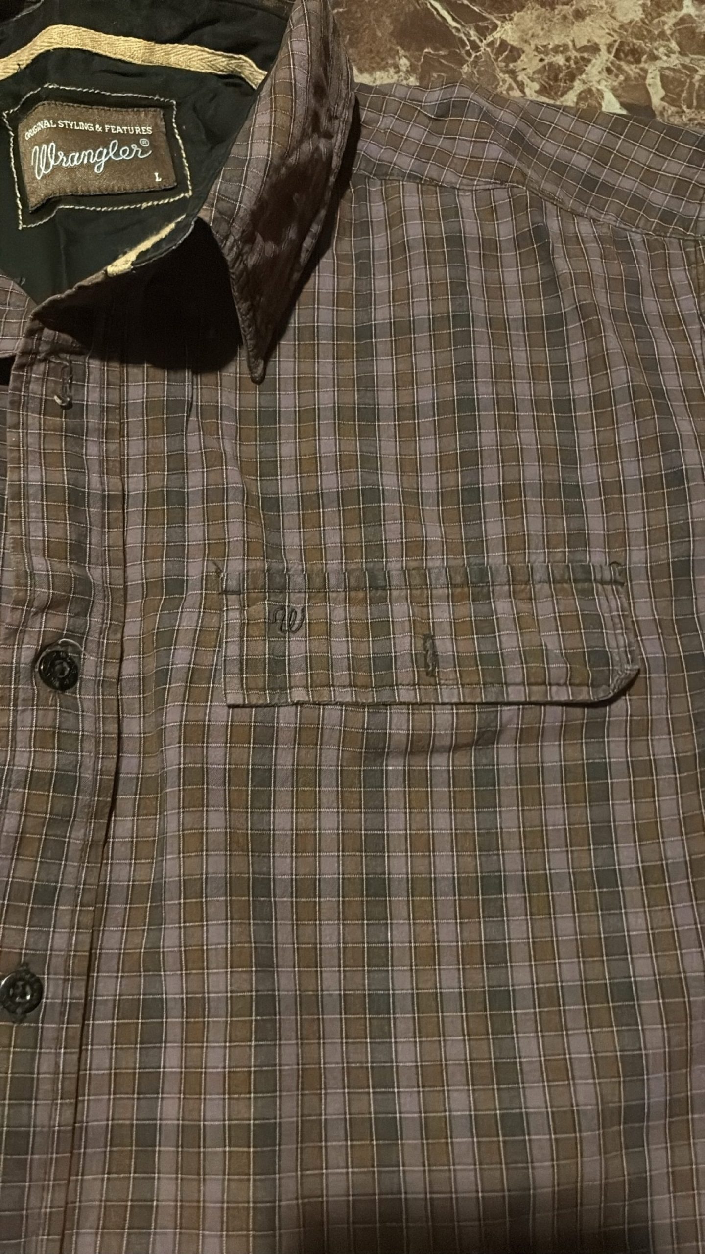 Vintage Wrangler Men's Brown & Grey Checkered Long Sleeve Shirt Large image 3