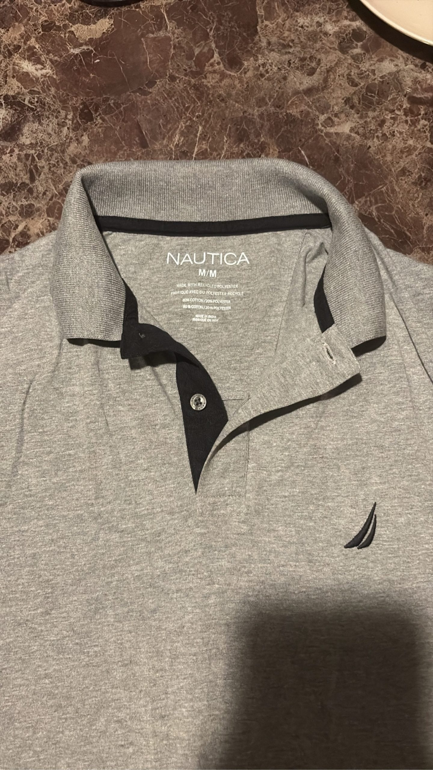 Nautica Grey & Black Polo Shirt Medium Cotton Polyester Blend