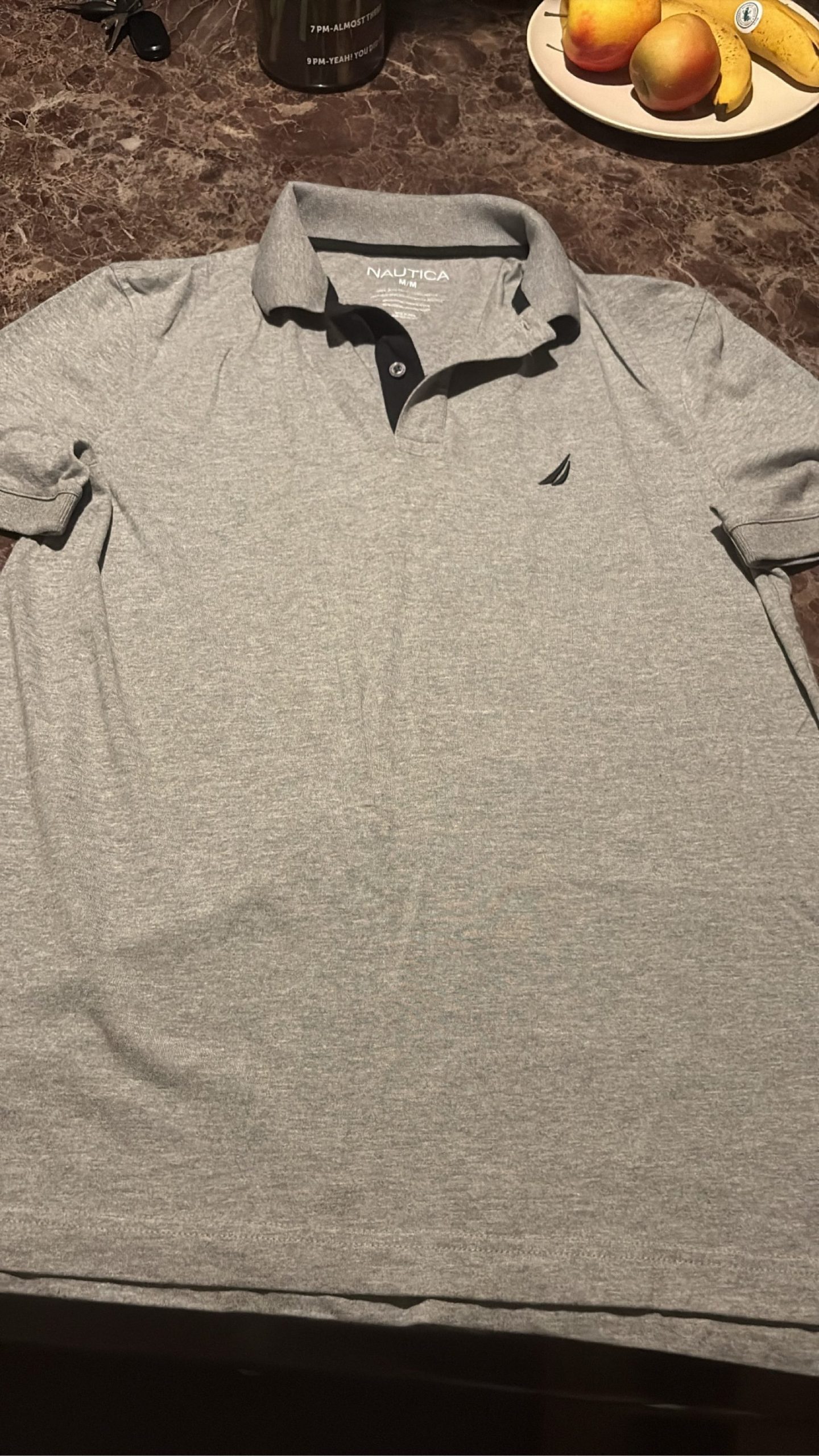 Nautica Grey & Black Polo Shirt Medium Cotton Polyester Blend image 2