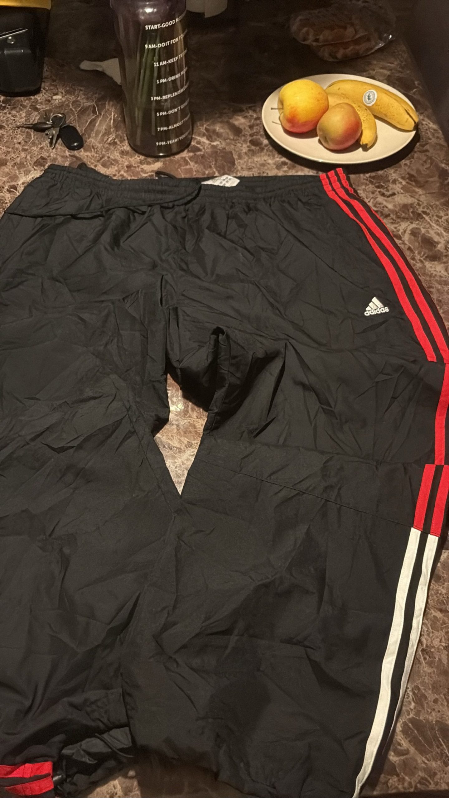 Adidas Black & Red Track Pants XL Polyester