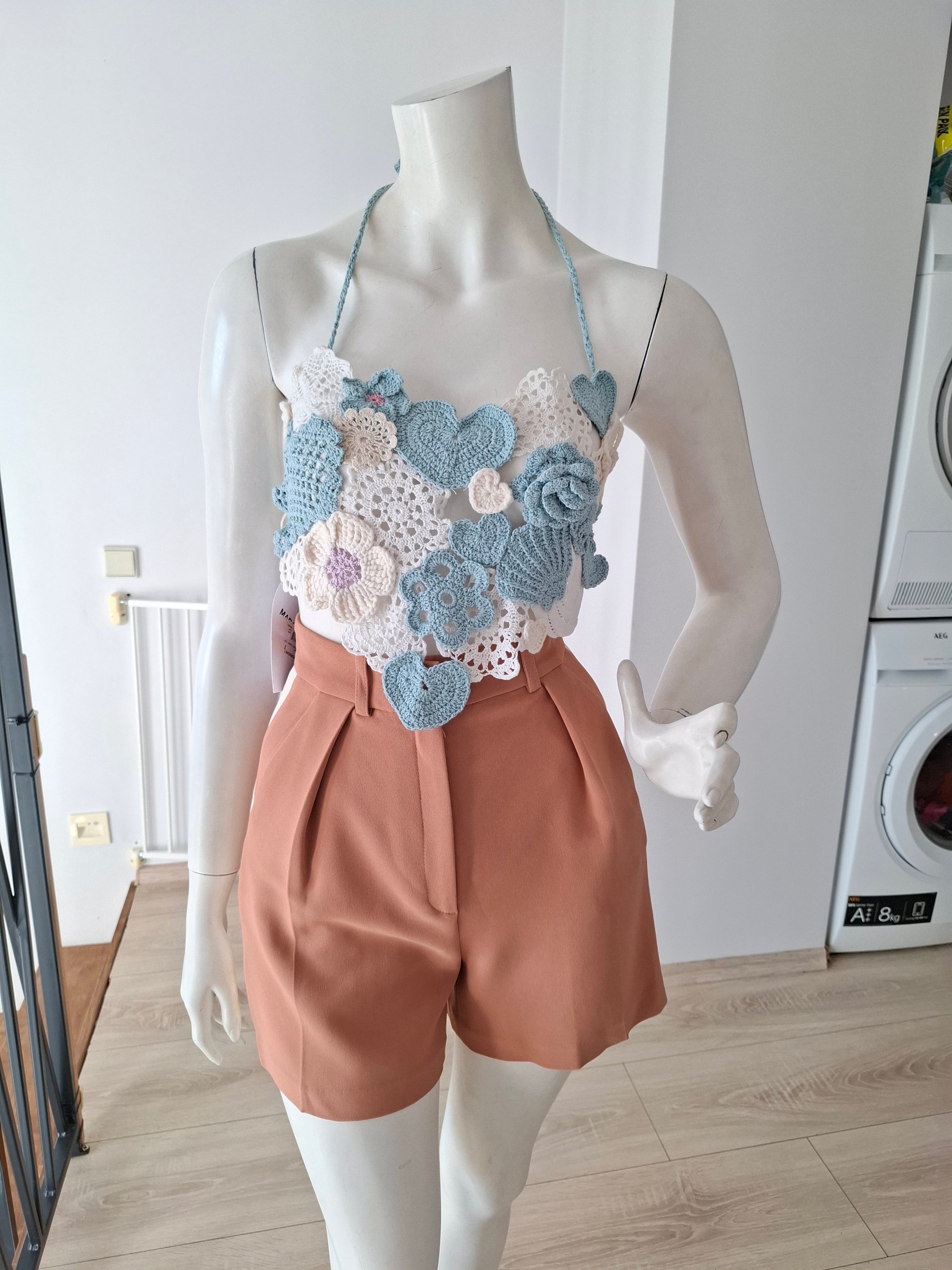 New Marco Rambaldi Crochet Heart Halter Top Size S image 8