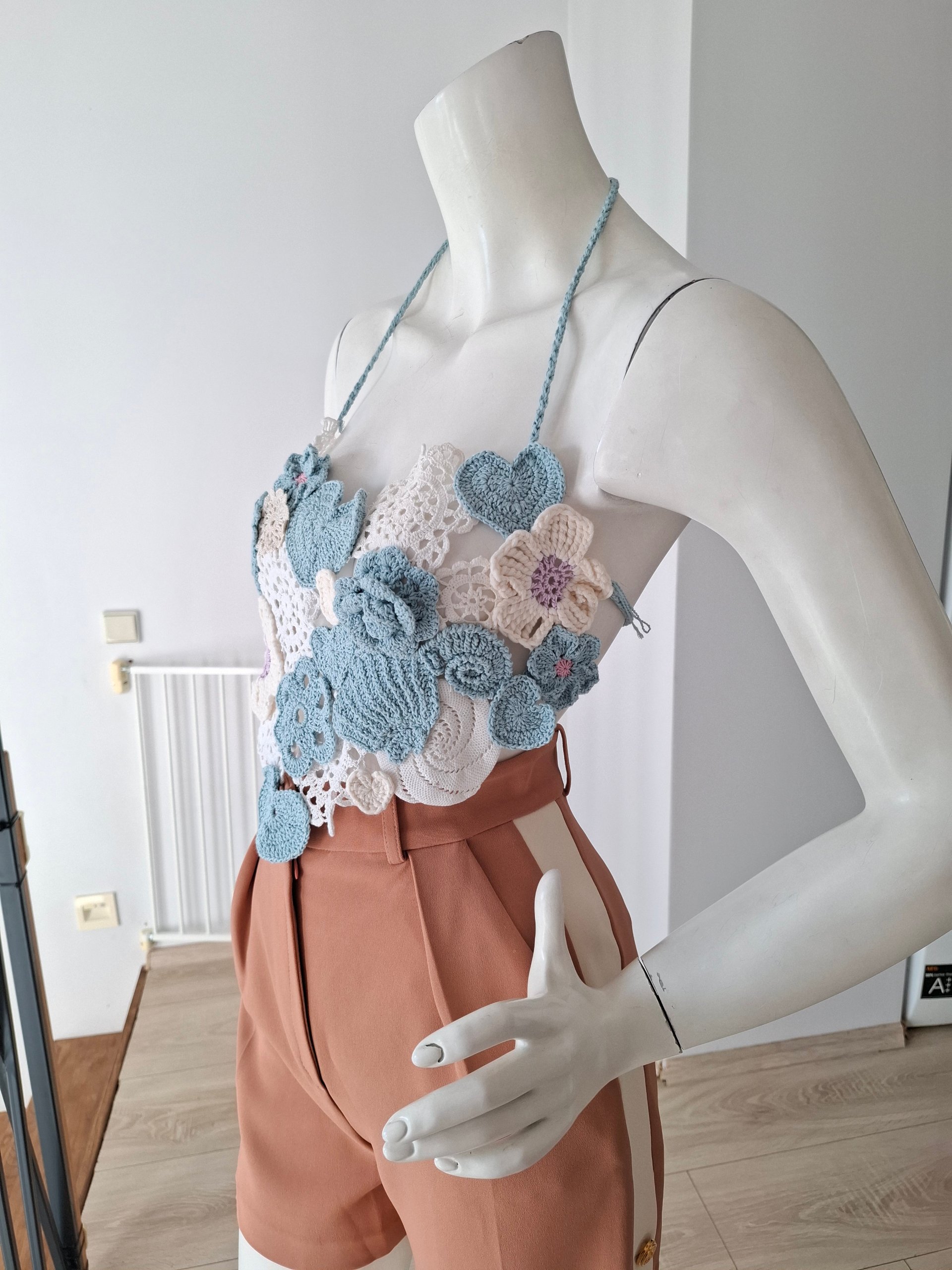 New Marco Rambaldi Crochet Heart Halter Top Size S image 9