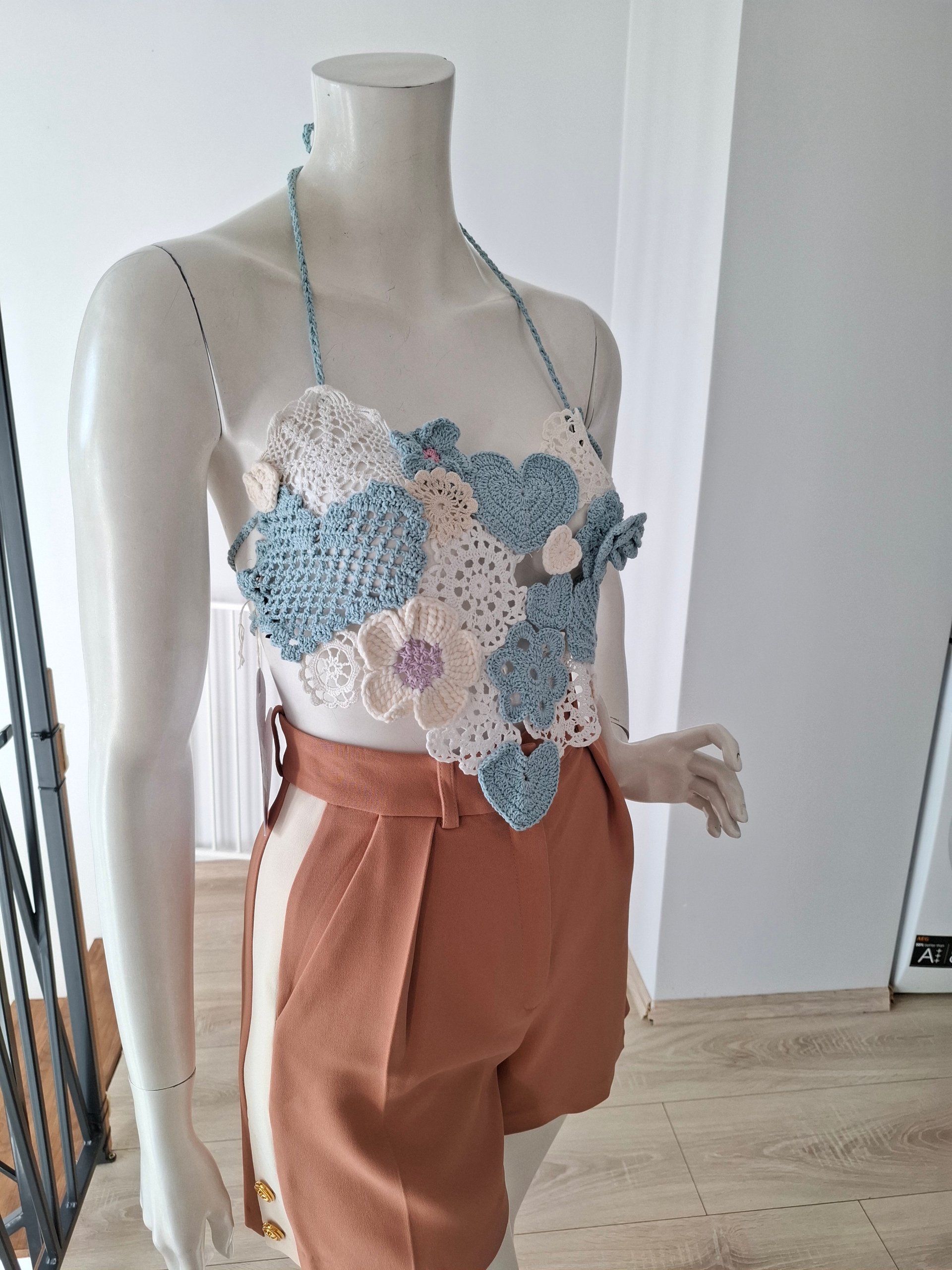 New Marco Rambaldi Crochet Heart Halter Top Size S image 10