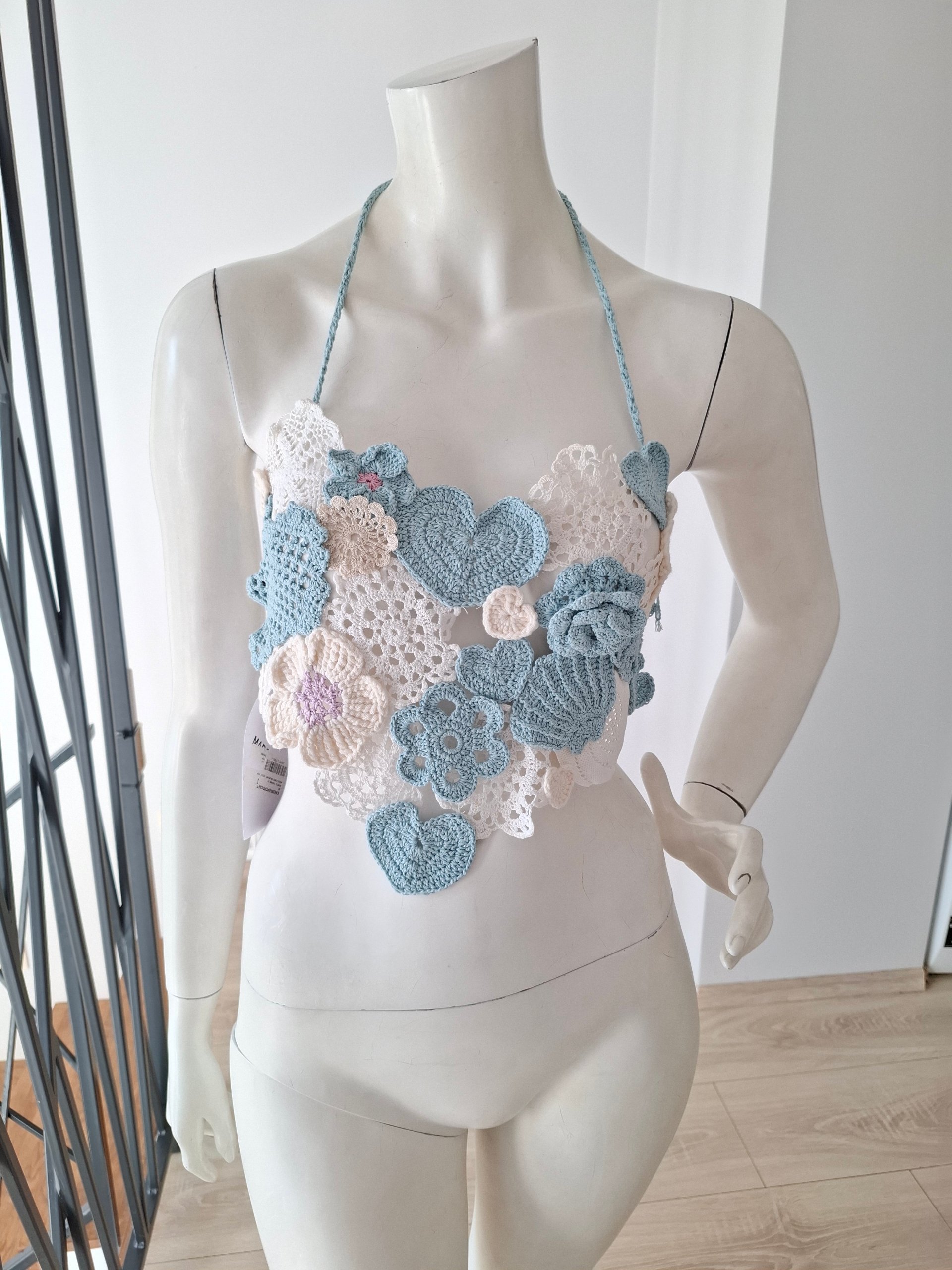 New Marco Rambaldi Crochet Heart Halter Top Size S image 2