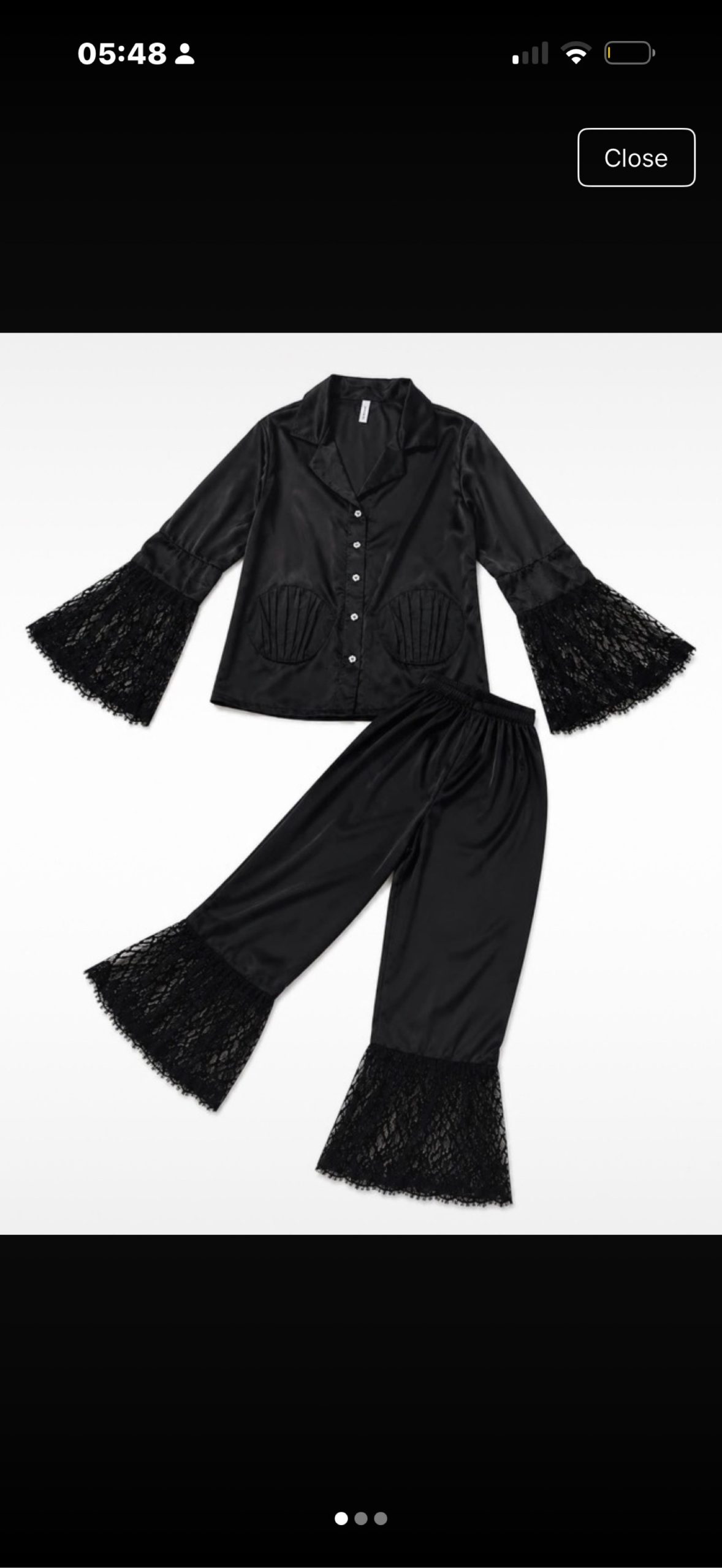 Black Satin & Lace Women's Pajama Set Medium image 4