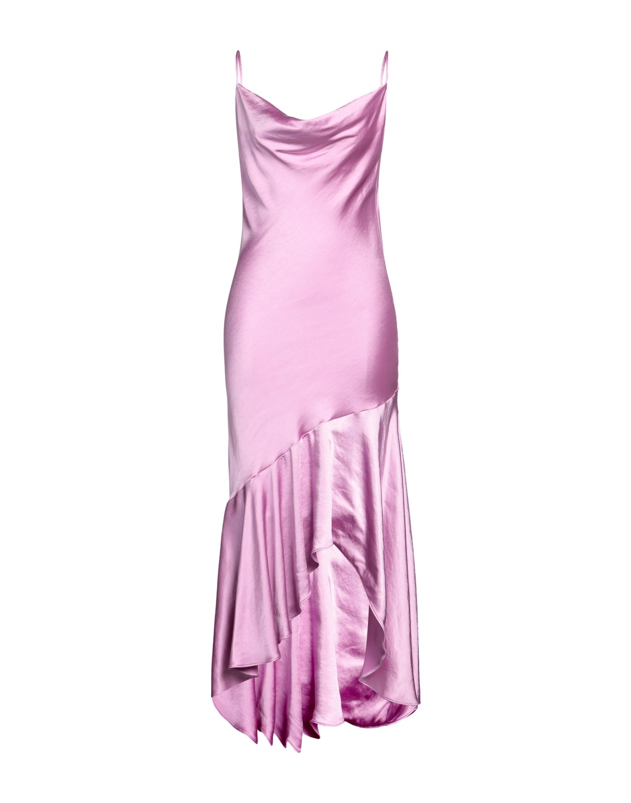Pink Satin Slip Dress Women's Asymmetric Hem Spaghetti Strap
