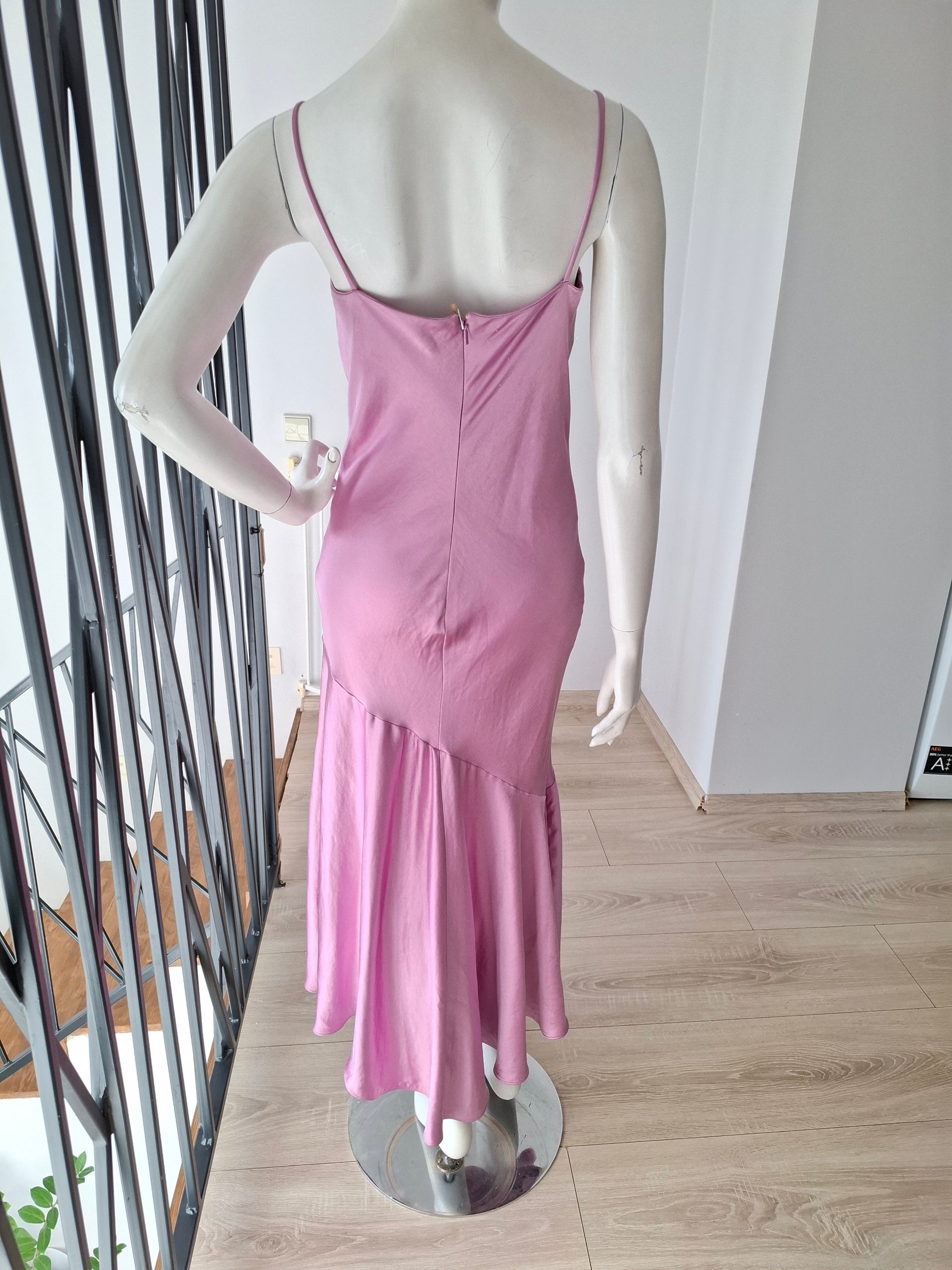 Pink Satin Slip Dress Women's Asymmetric Hem Spaghetti Strap image 9