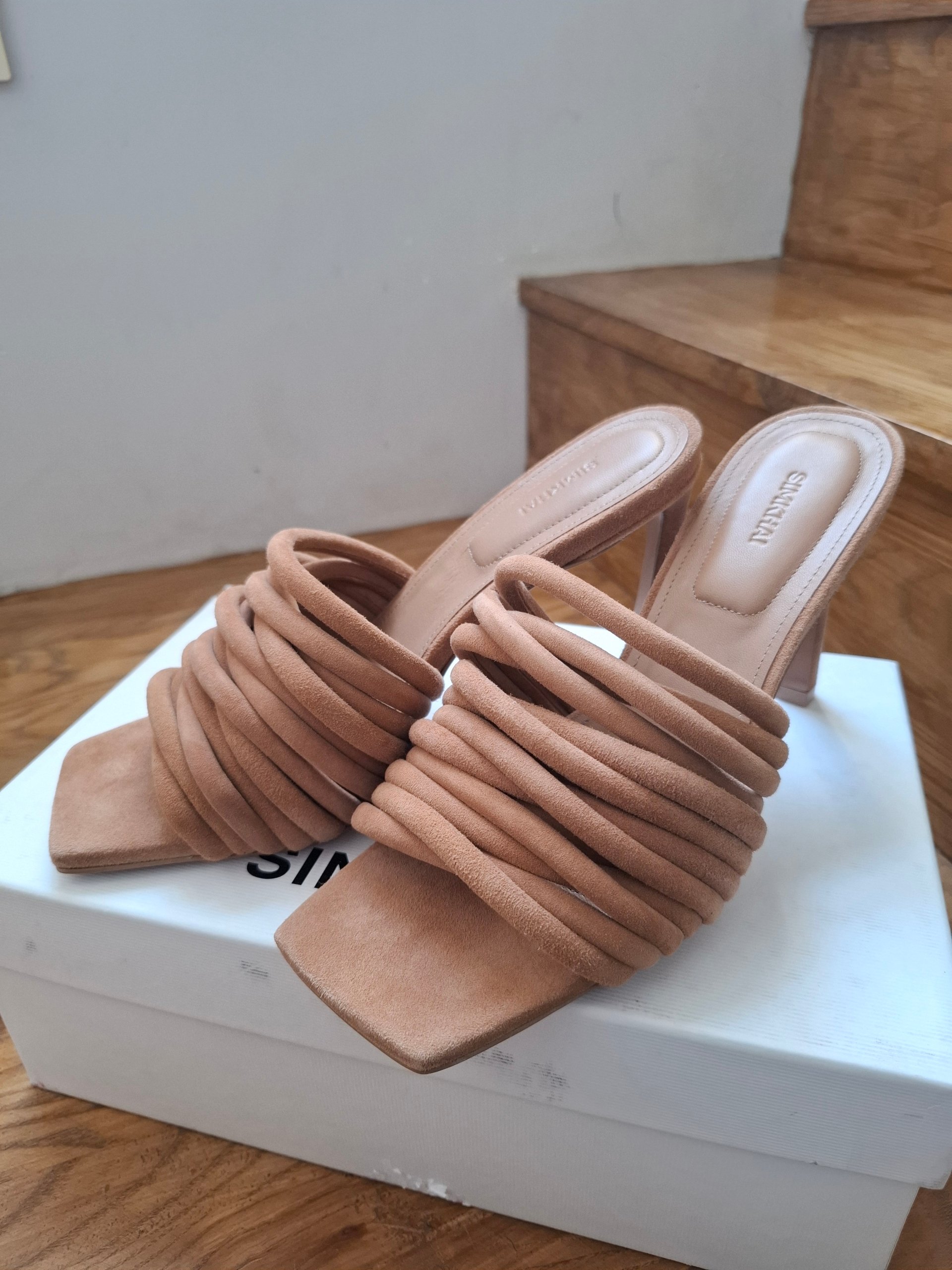 New SIMKHAI Lena Multi Strap Suede Mule Size EU 39 / Toffee image 6