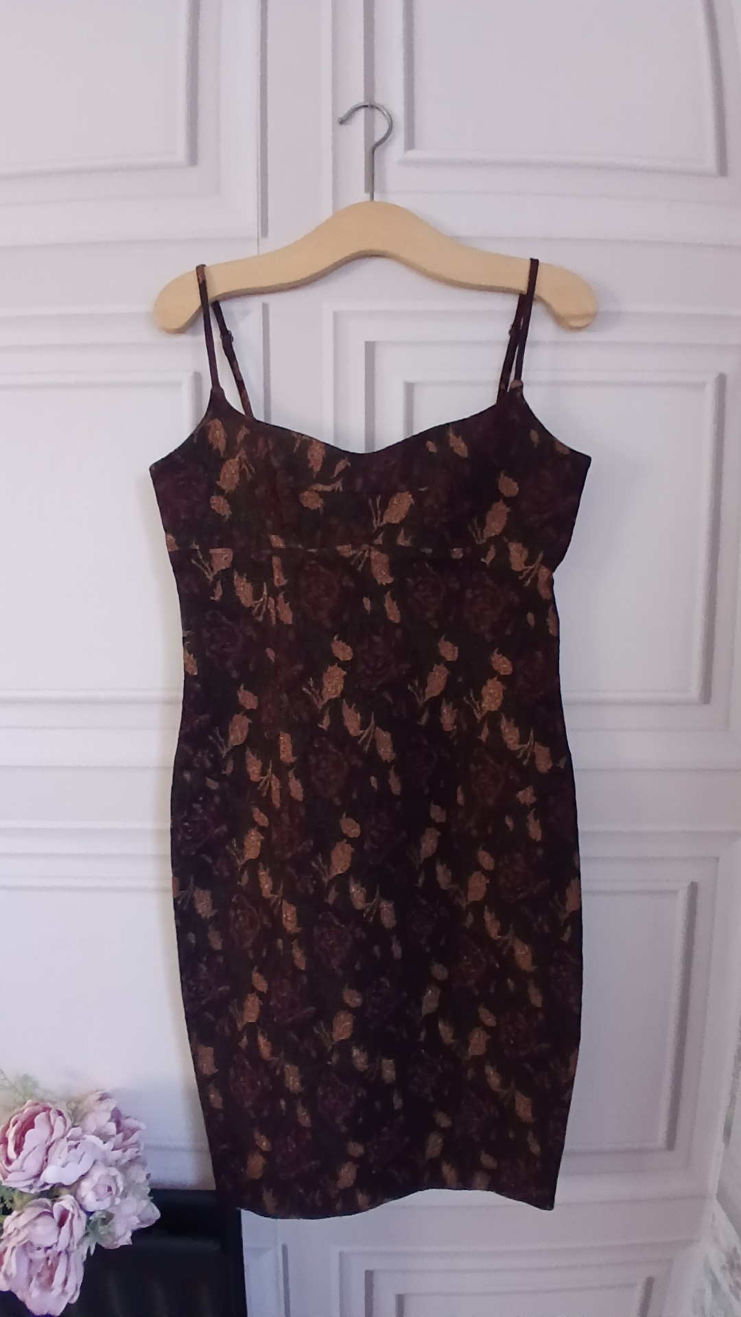 Karen Millen Brown & Bronze Floral Jacquard Party Cocktail Christmas Dress Size 14