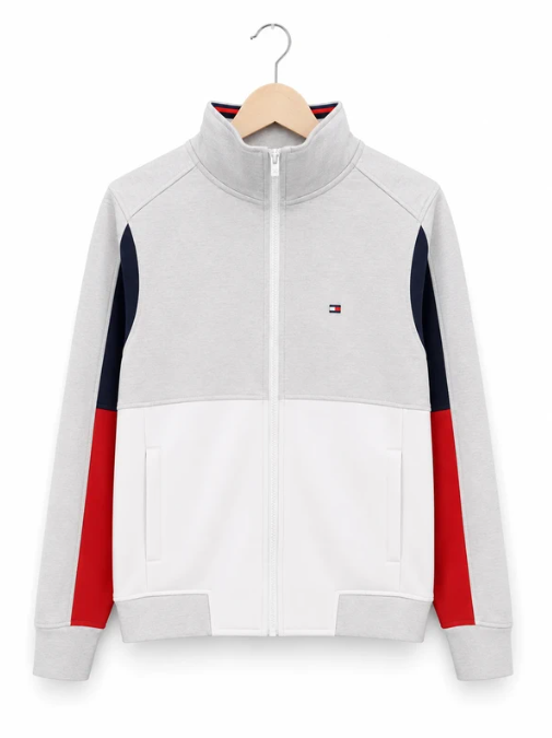 Tommy Hilfiger Grey, White & Red Colour Block Track Jacket S