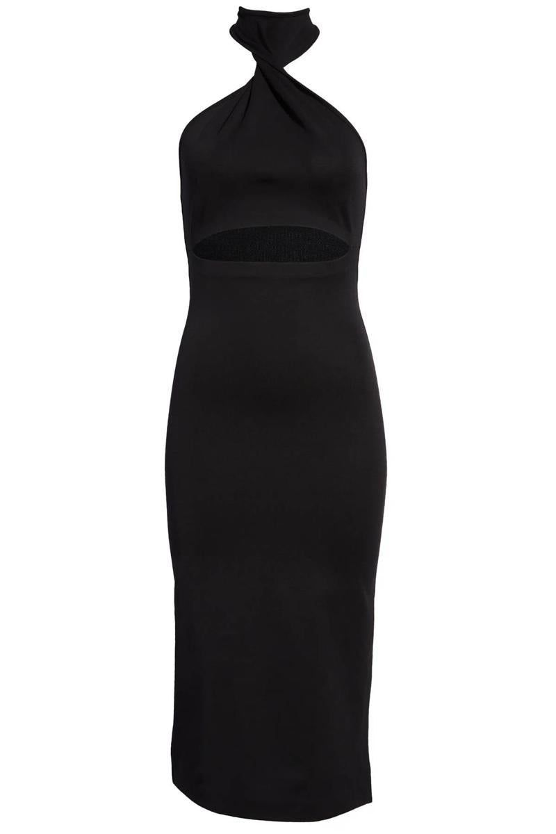 New GAUGE81 Black Abile Cut-Out Halter Midi Dress Size L