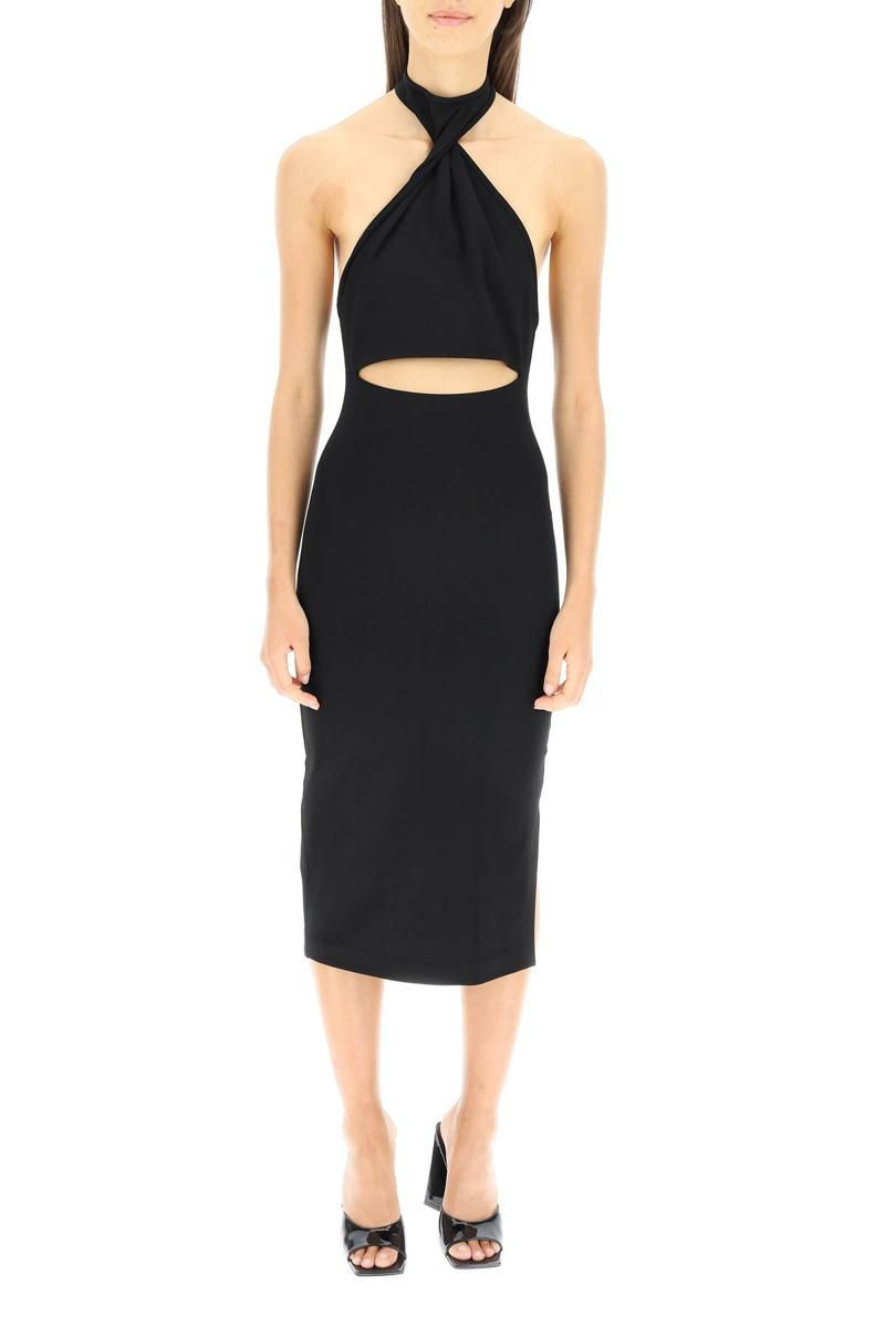 New GAUGE81 Black Abile Cut-Out Halter Midi Dress Size L image 2