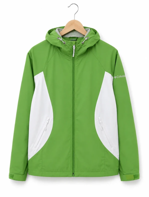 Columbia Green & White Hooded Windbreaker Jacket Medium