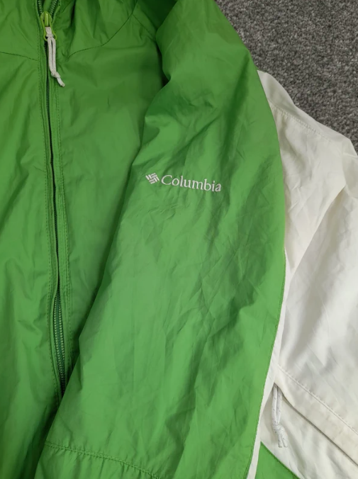 Columbia Green & White Hooded Windbreaker Jacket Medium image 4