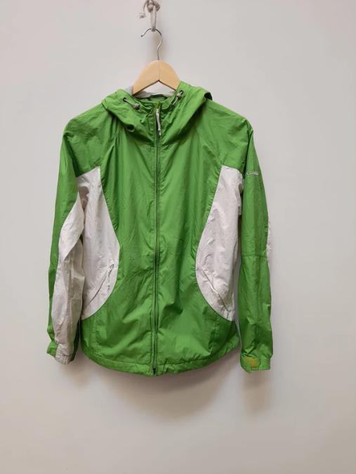 Columbia Green & White Hooded Windbreaker Jacket Medium image 5
