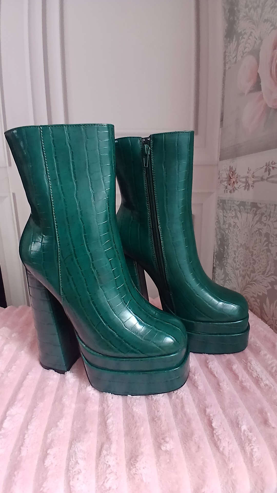 Truffle Green Croc Effect Platform Ankle Boots UK 5 image 6