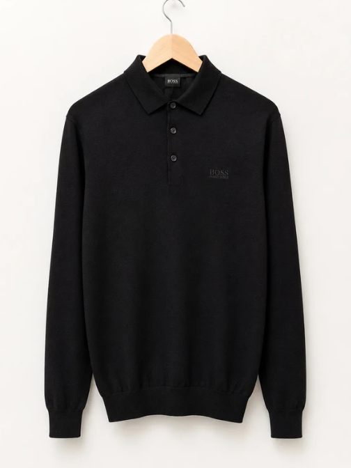 Boss Black Long Sleeve Polo Cotton Sweater Small