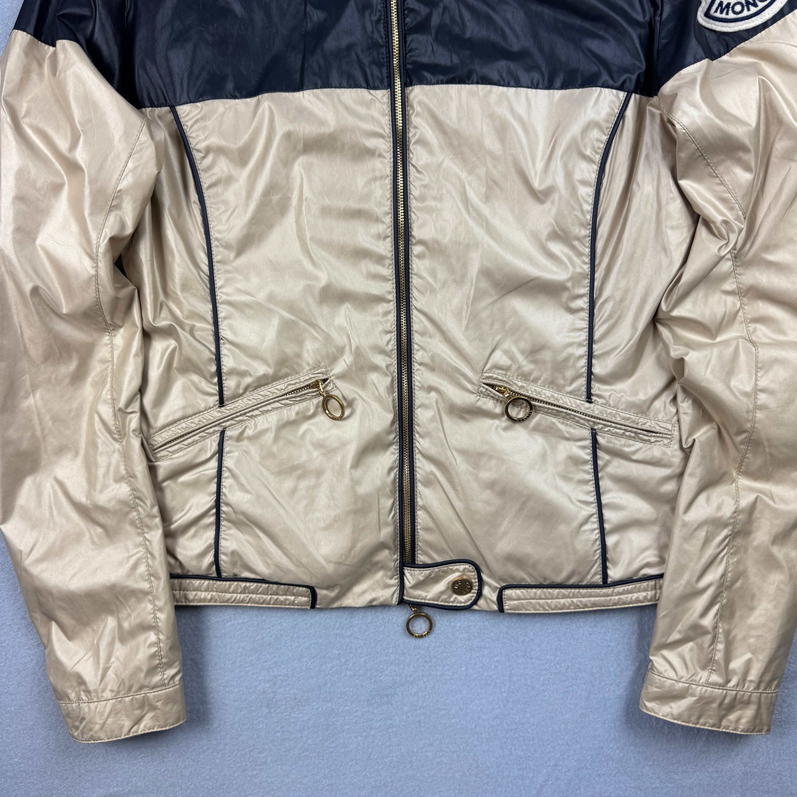 Moncler Beige & Black Women`s Big Logo Lightweight Jacket Size 1 / S image 4