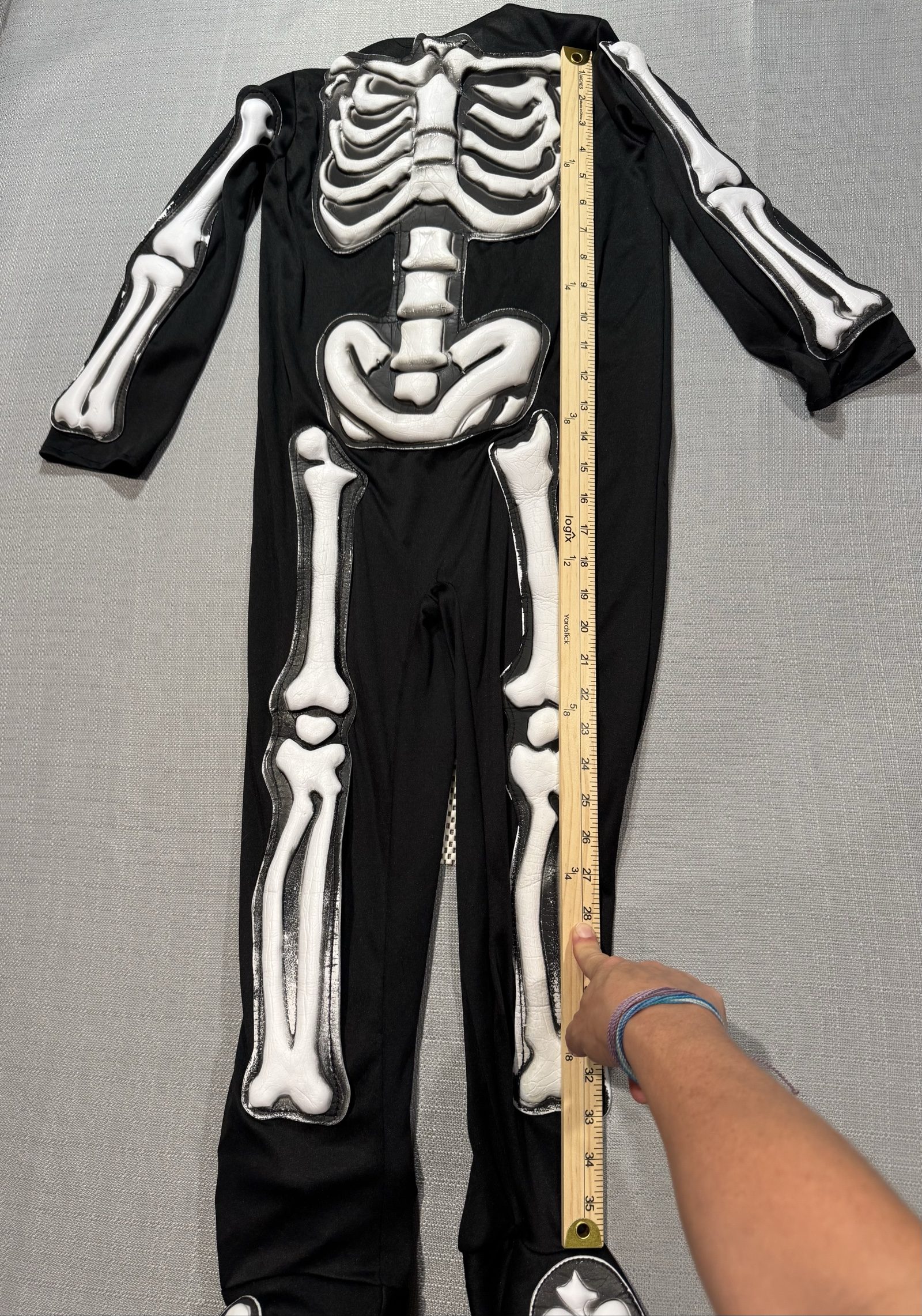 Kid’s Skeleton Halloween Costume Jumpsuit with 3D Bones – Black White image 5