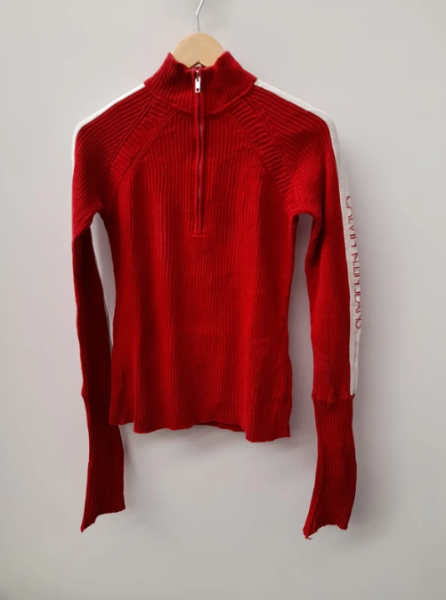 Calvin Klein Jeans Women's Red & White Ribbed Half-Zip Sweater Medium image 2
