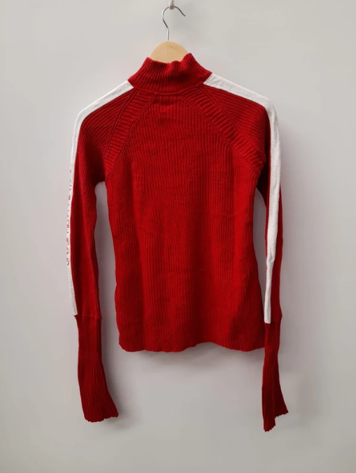 Calvin Klein Jeans Women's Red & White Ribbed Half-Zip Sweater Medium image 3