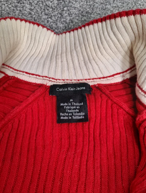 Calvin Klein Jeans Women's Red & White Ribbed Half-Zip Sweater Medium image 4