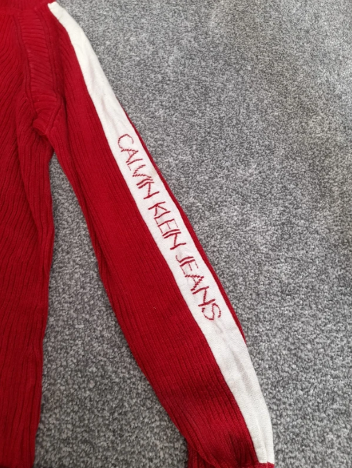 Calvin Klein Jeans Women's Red & White Ribbed Half-Zip Sweater Medium image 5