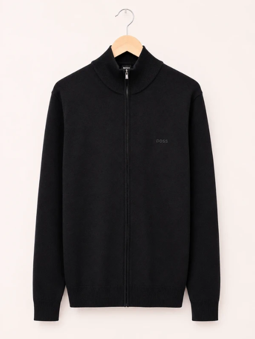 BOSS Black Men's Zip-Up Knit Jumper Wool Blend XXL