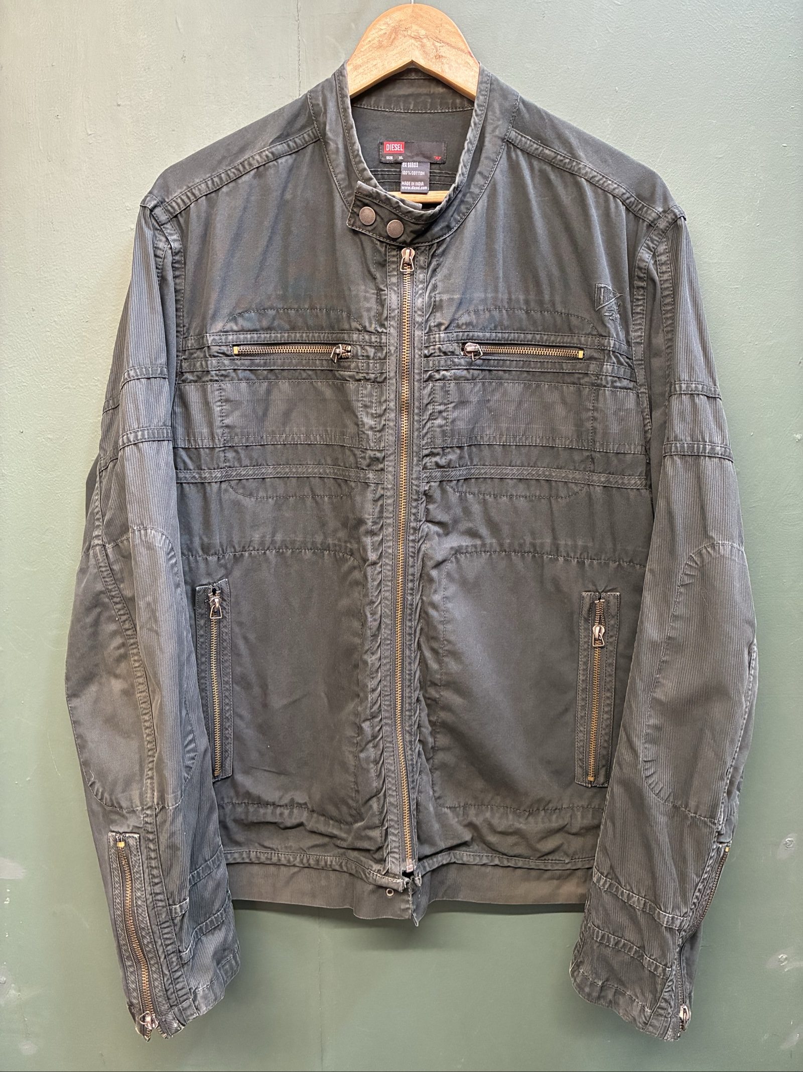 Y2K Diesel Men's black Cotton Bomber Jacket XL Zip Pockets cropped Harrington