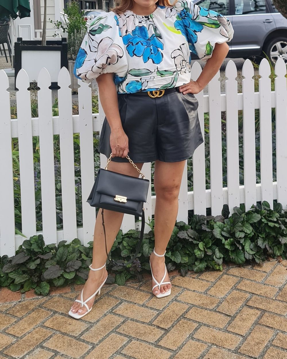Aje. White & Blue Floral Puff Sleeve Crop Top XS Cotton image 2
