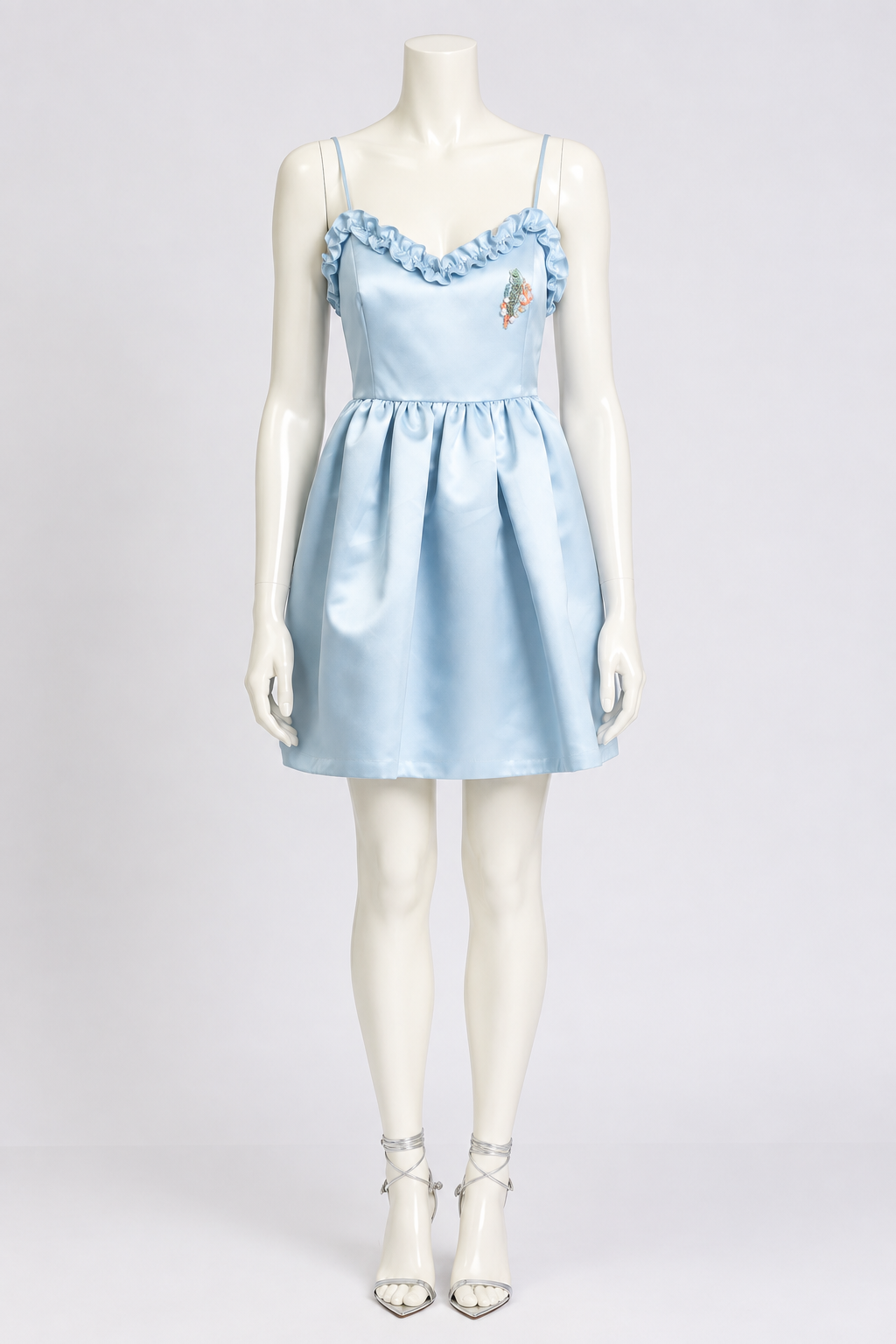 New VIVETTA Light Blue Embellished Satin Mini Dress Size S