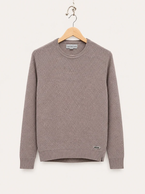 Calvin Klein Jeans Men's Beige Textured Cotton Sweater L