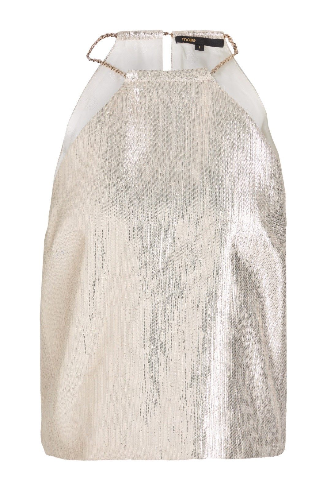 New Maje Metallic Silver Chain Neck Halter Top Size S