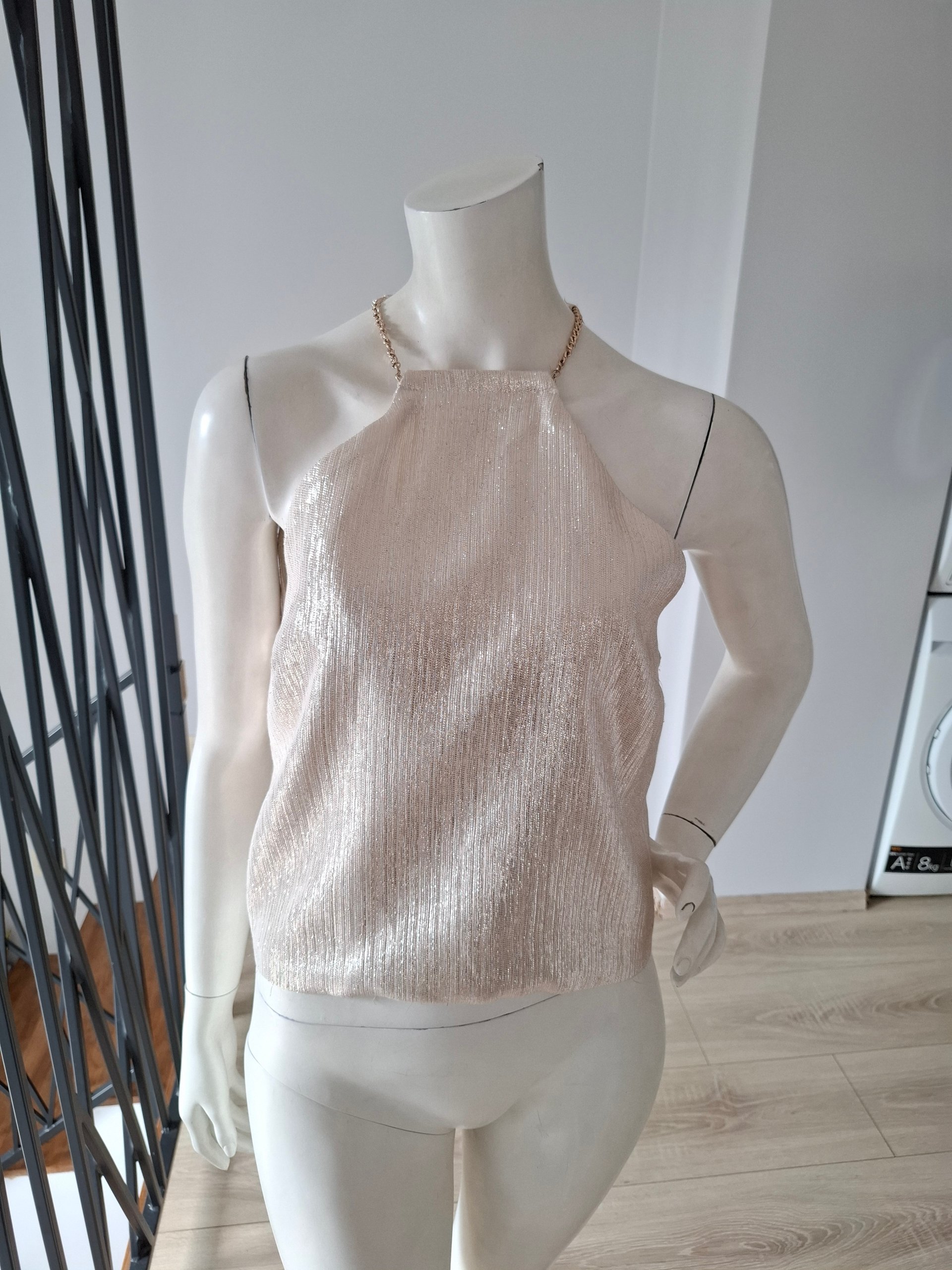 New Maje Metallic Silver Chain Neck Halter Top Size S image 8