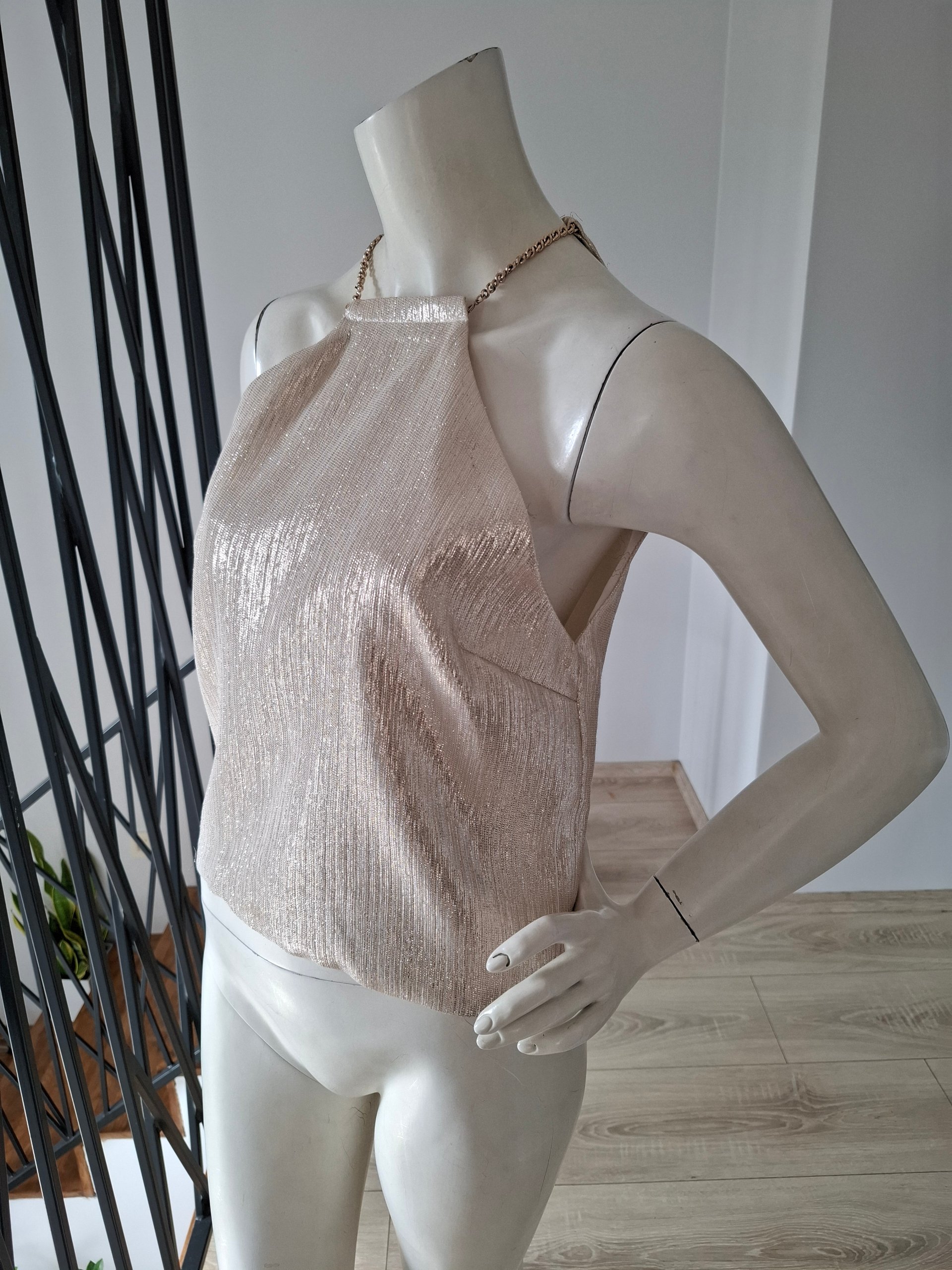New Maje Metallic Silver Chain Neck Halter Top Size S image 10