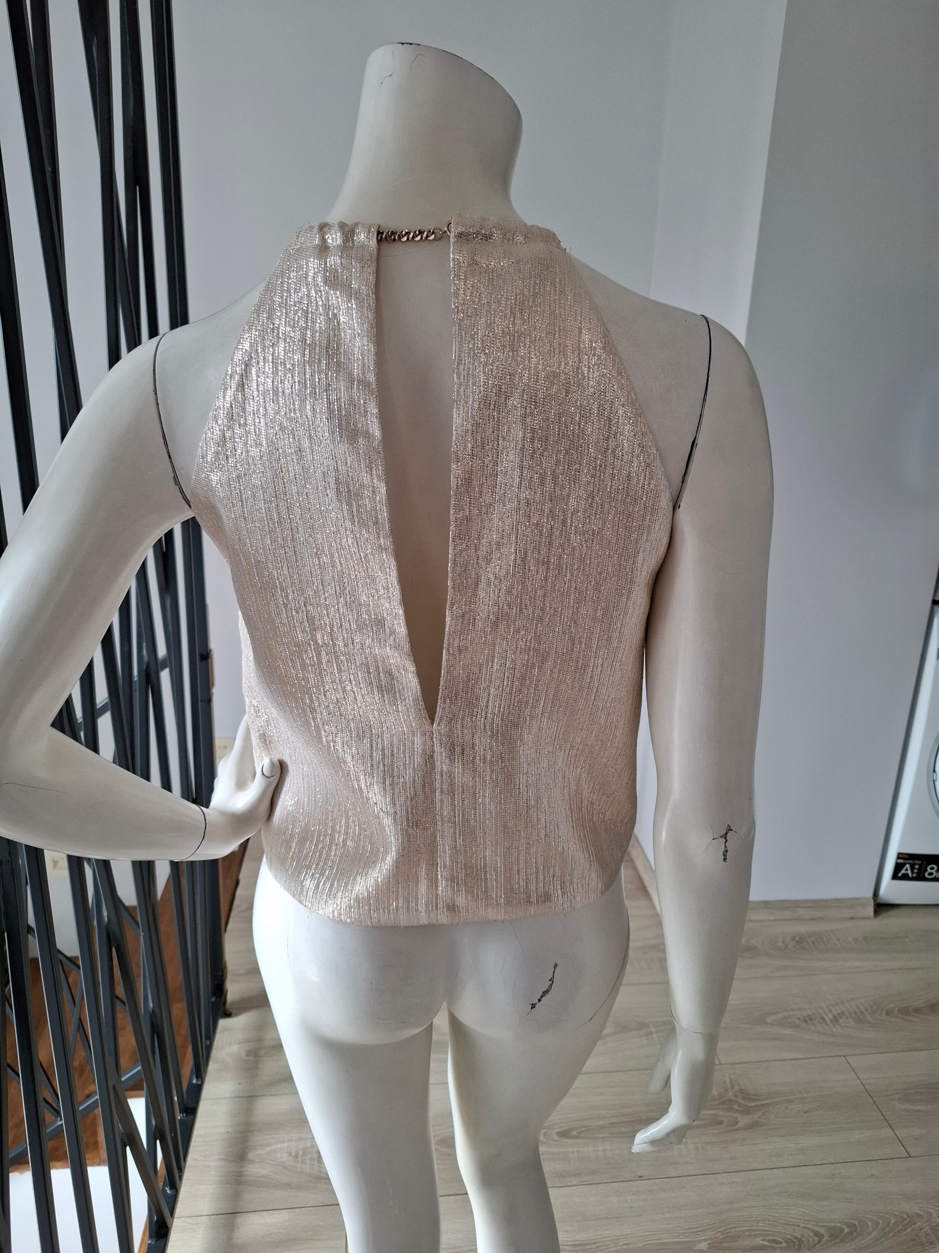 New Maje Metallic Silver Chain Neck Halter Top Size S image 9