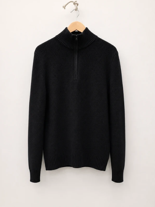 Calvin Klein Black Cotton Half-Zip Sweater Large