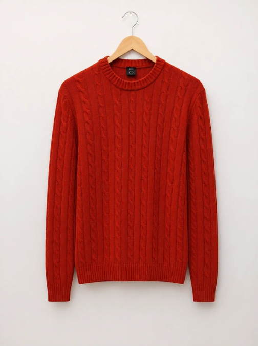 Hugo Boss Men's Orange Cable Knit Wool Jumper M