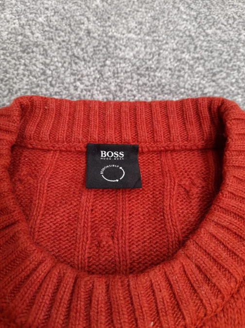 Hugo Boss Men's Orange Cable Knit Wool Jumper M image 4