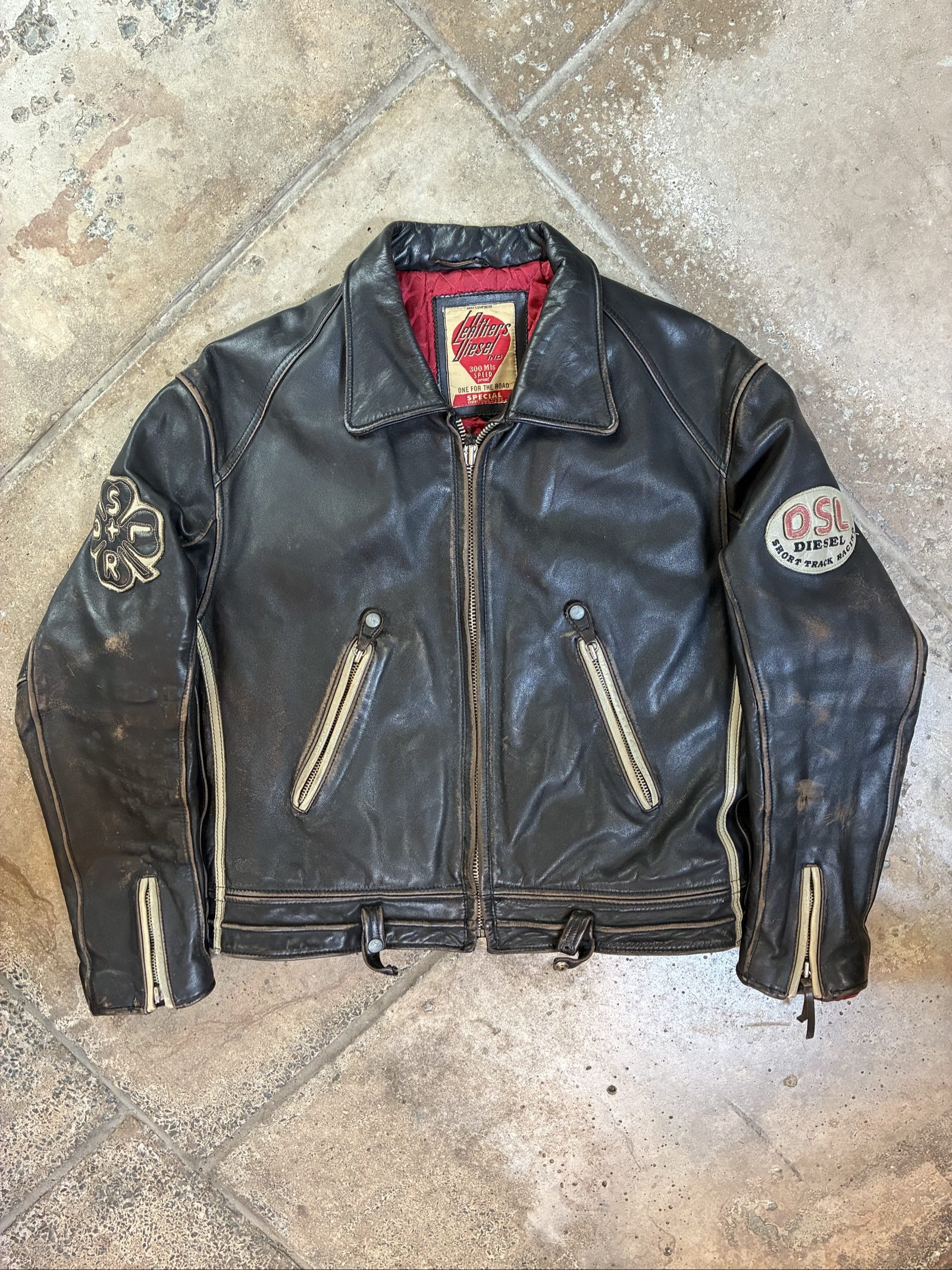 Vintage late 80s Diesel Black Leather Motorcycle Jacket XL