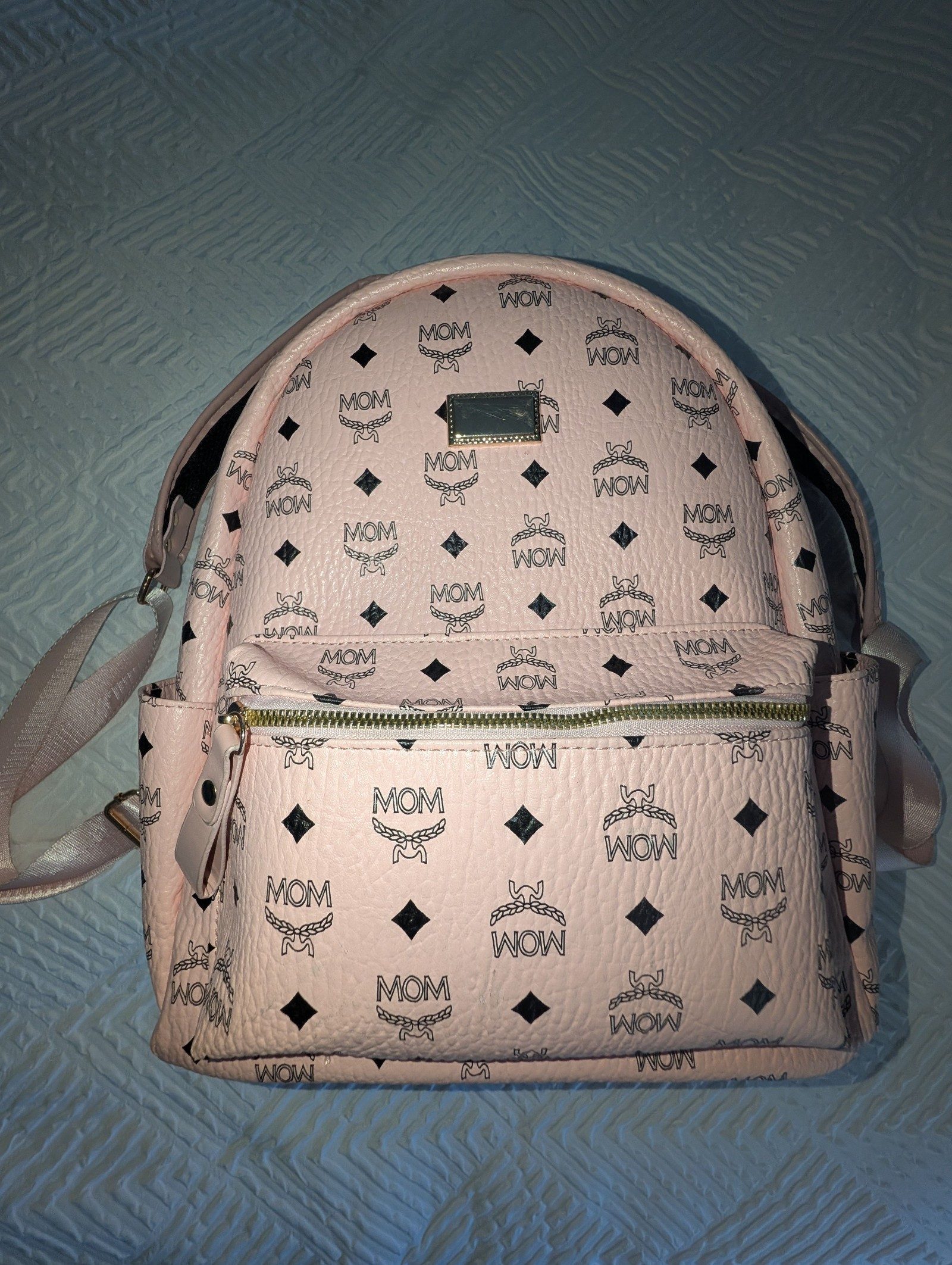 Pink MOM Logo Faux Leather Mini Backpack